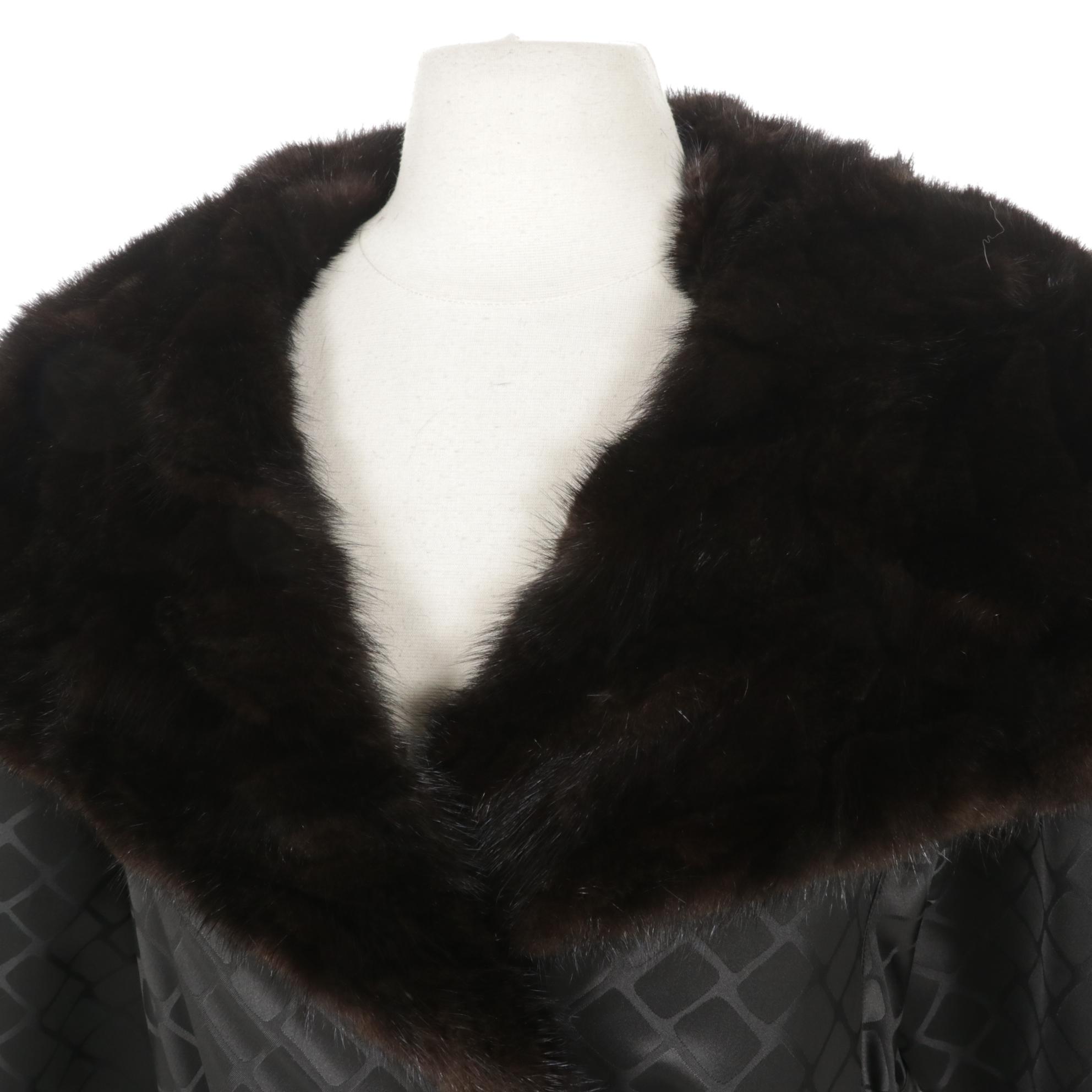 Revillon Espresso Mink Fur Lined Storm Coat with Hood