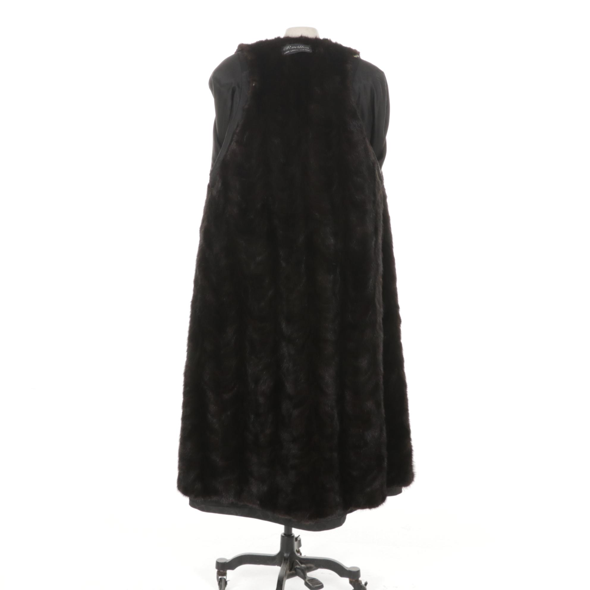 Revillon Espresso Mink Fur Lined Storm Coat with Hood