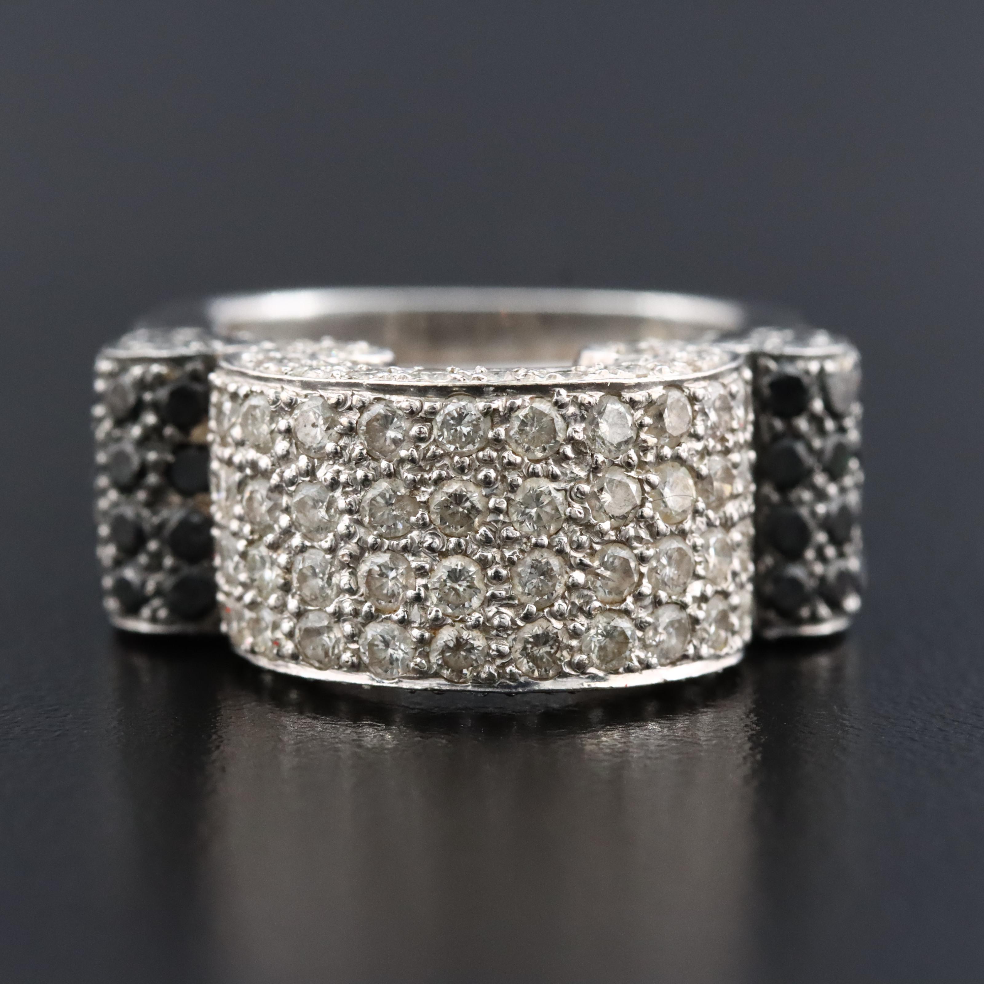 14K 2.62 CTW Pavé Diamond Scroll Ring Featuring Fancy Black