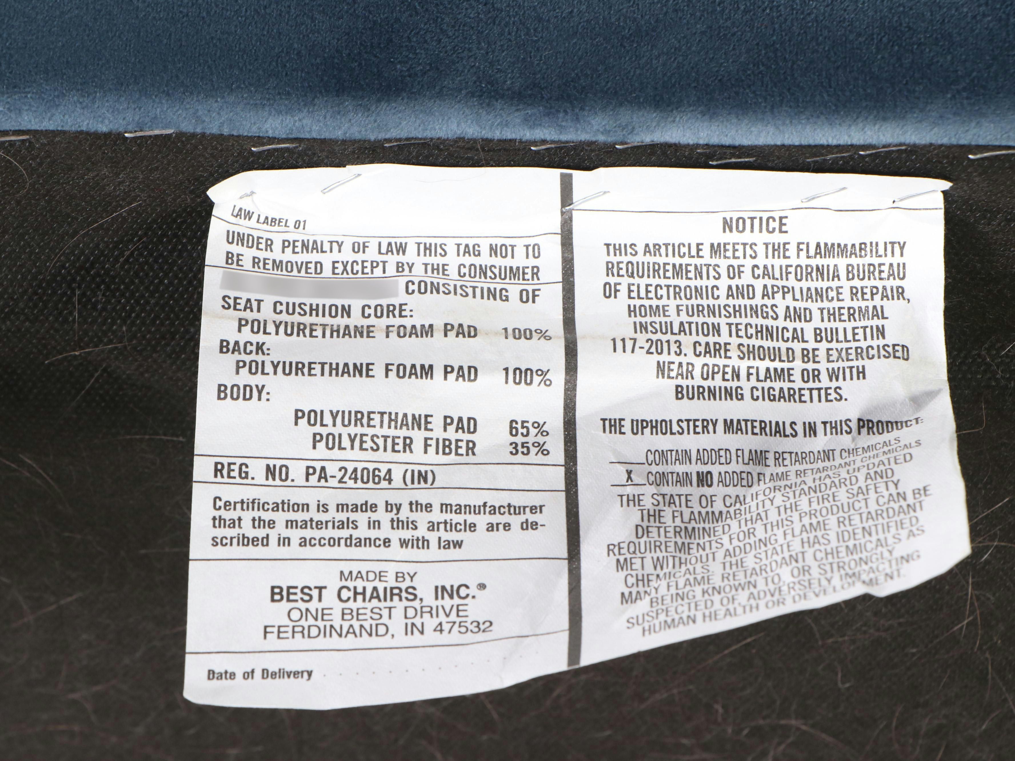 Best Chairs, Inc. Contemporary Blue Velvet Upholstered Armchair