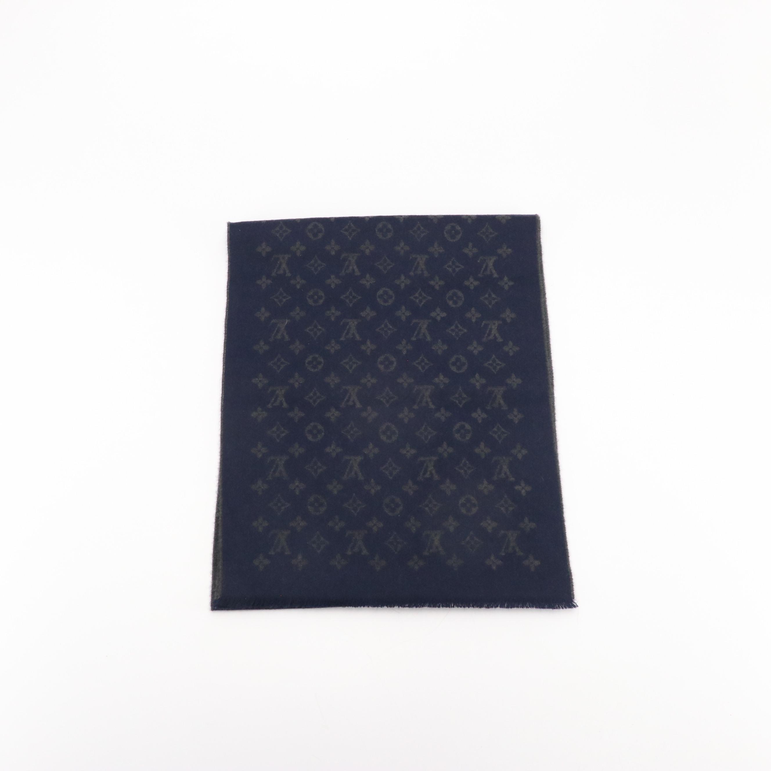 Louis Vuitton Cashmere Monogram Scarf in Navy/Grey