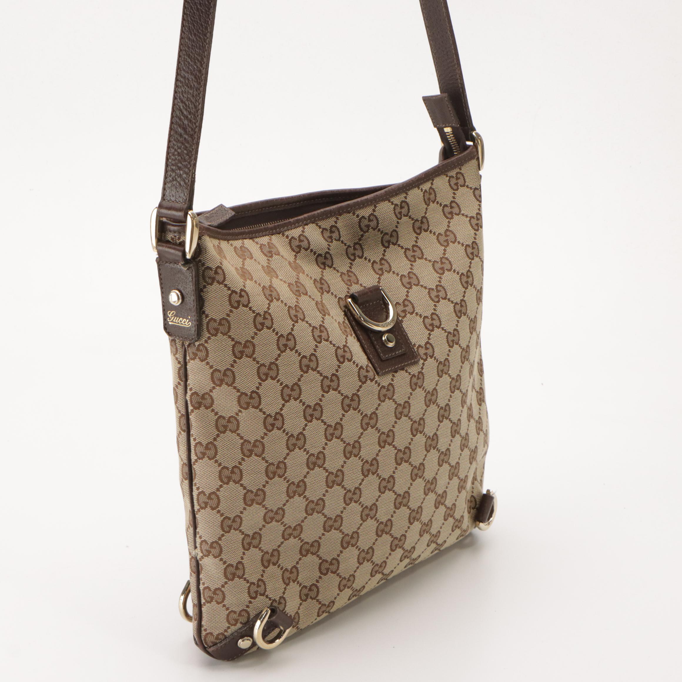 Gucci GG Jacquard Canvas and Cinghiale Leather D-Ring Crossbody Bag