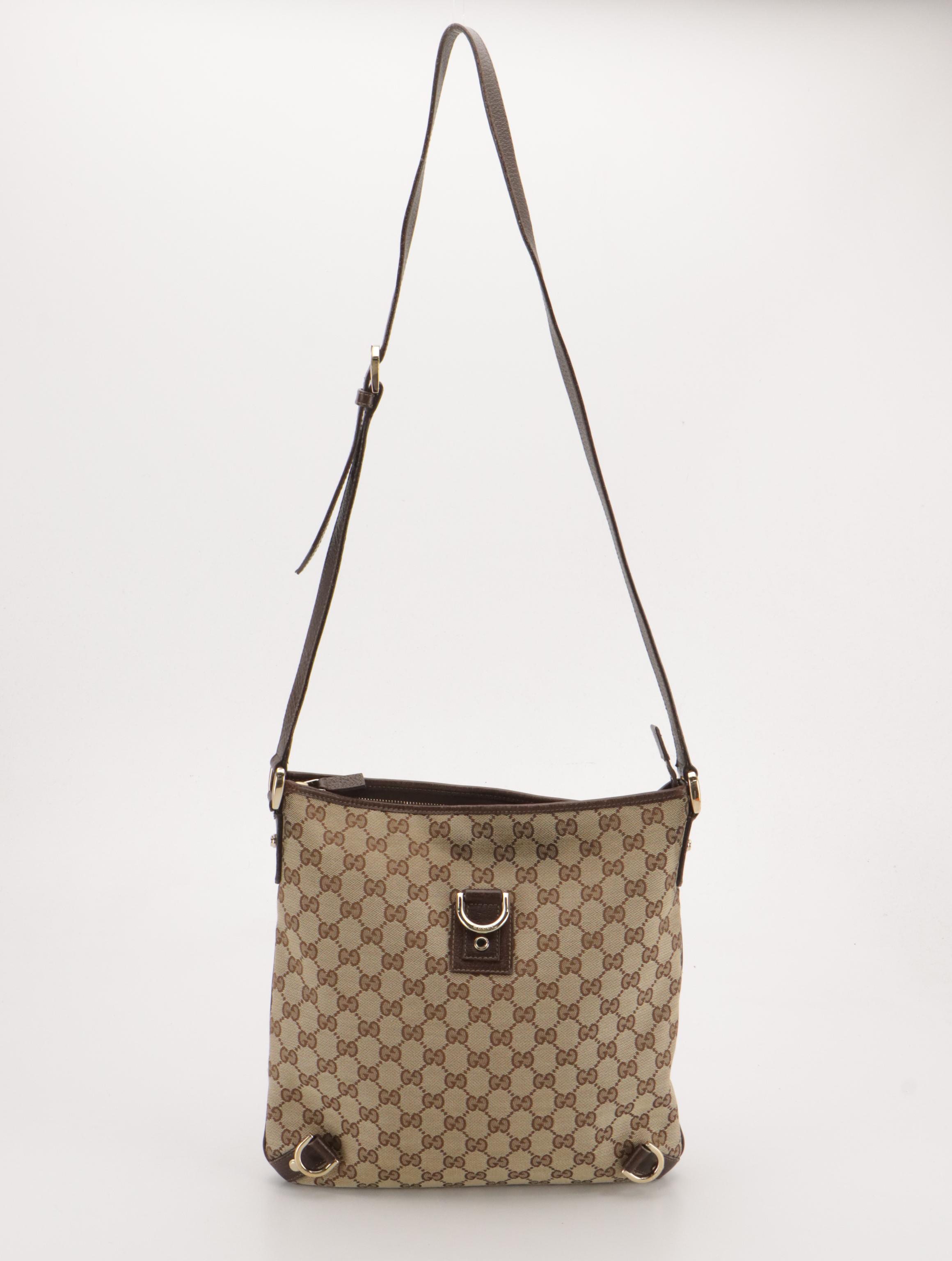 Gucci GG Jacquard Canvas and Cinghiale Leather D-Ring Crossbody Bag