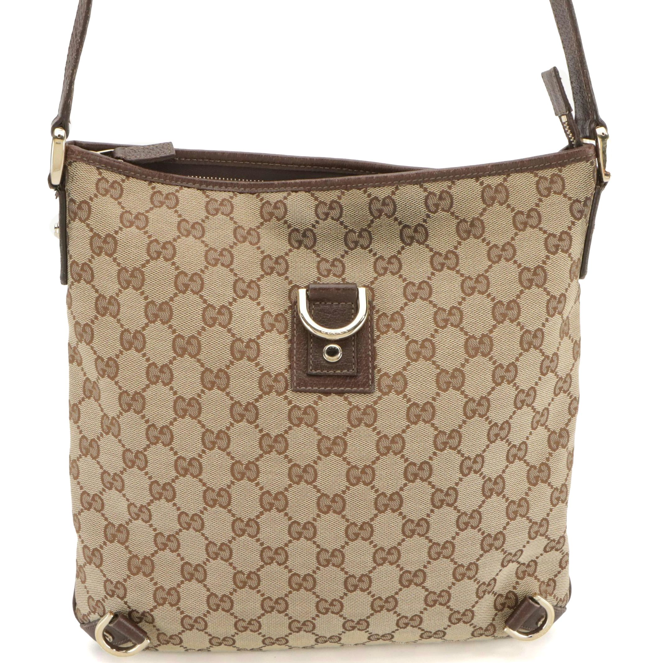 Gucci GG Jacquard Canvas and Cinghiale Leather D-Ring Crossbody Bag