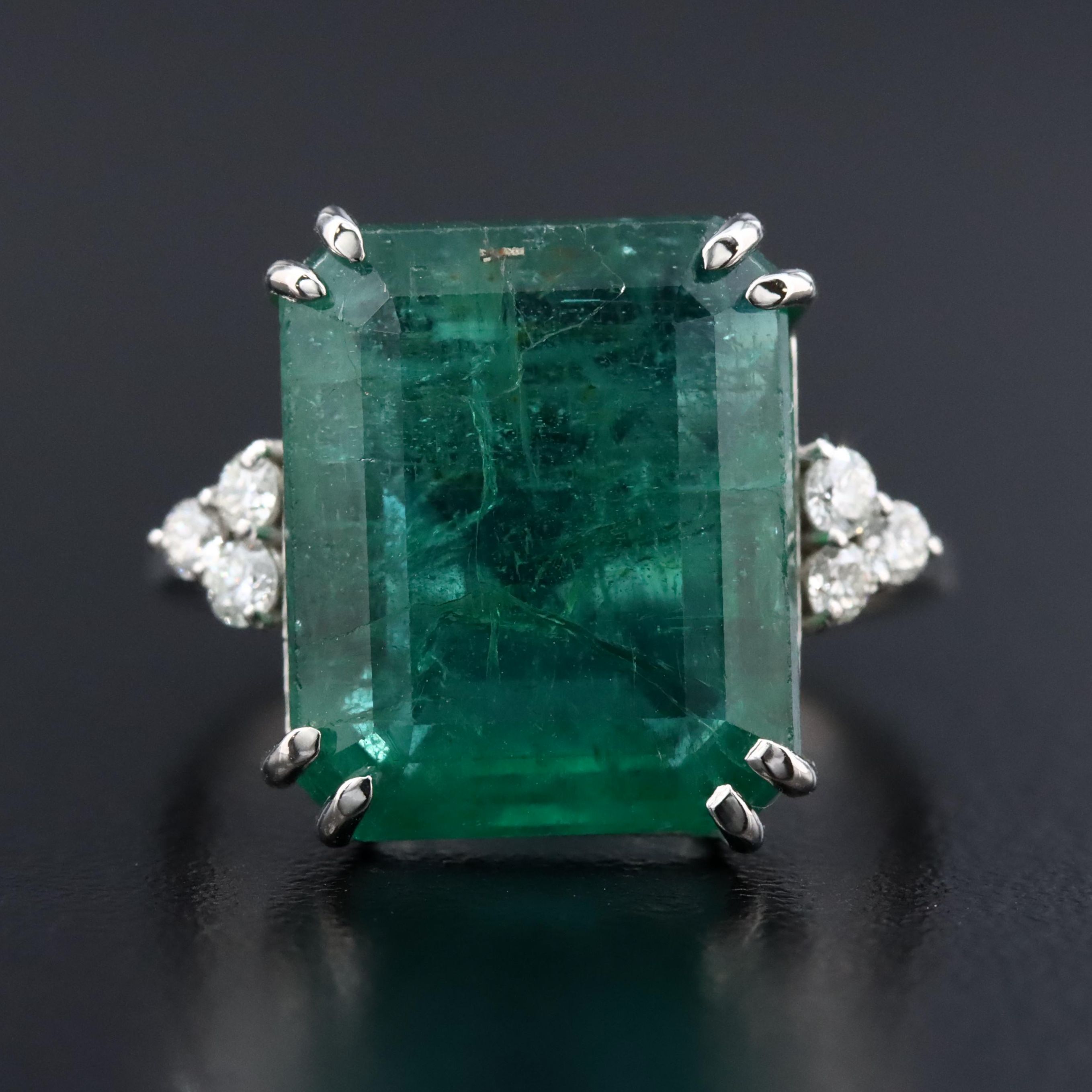 Platinum 10.50 CT Emerald and 0.18 CTW Diamond Ring