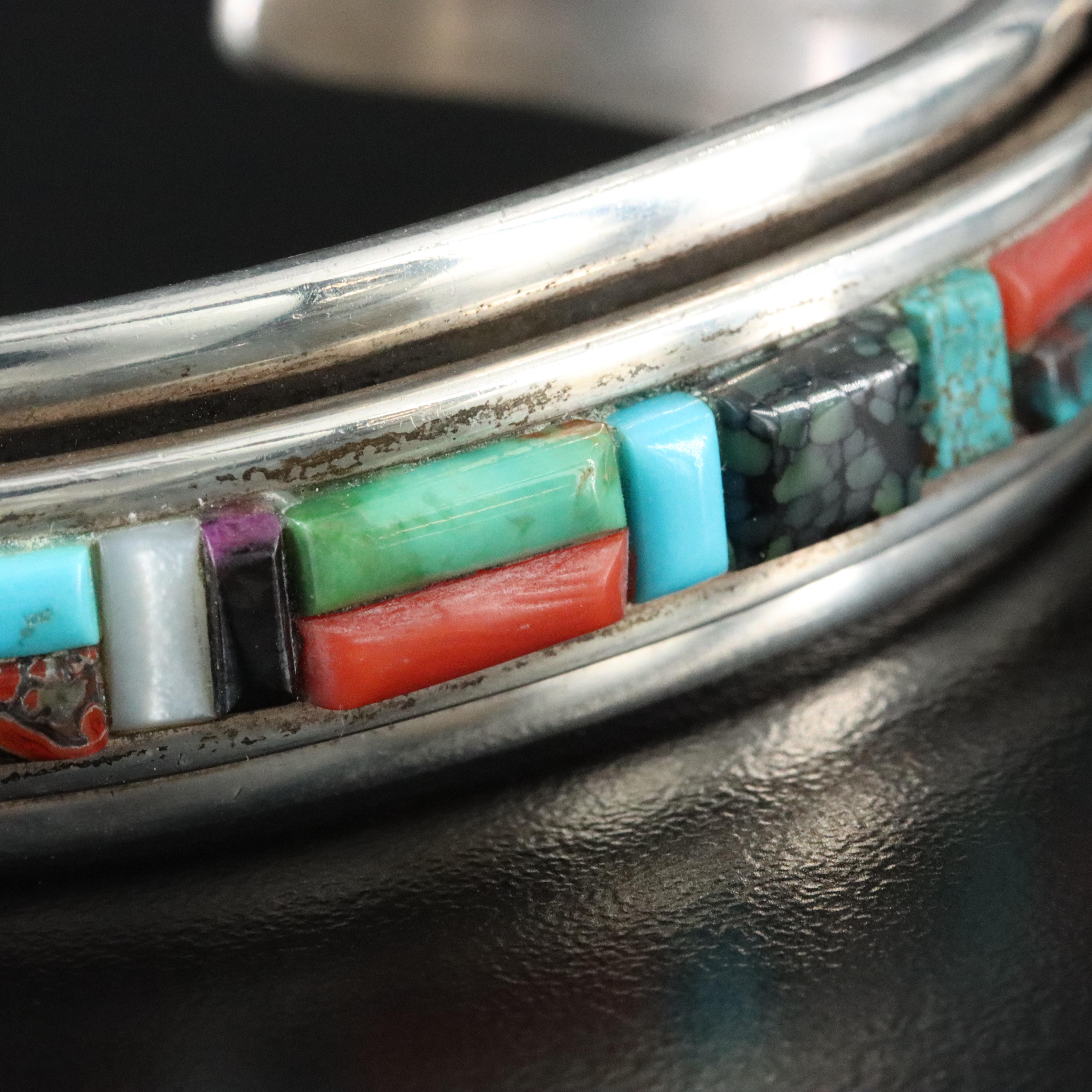 Raymond Twinhorse San Felipe Pueblo Sterling Gemstone Cuff Bracelet