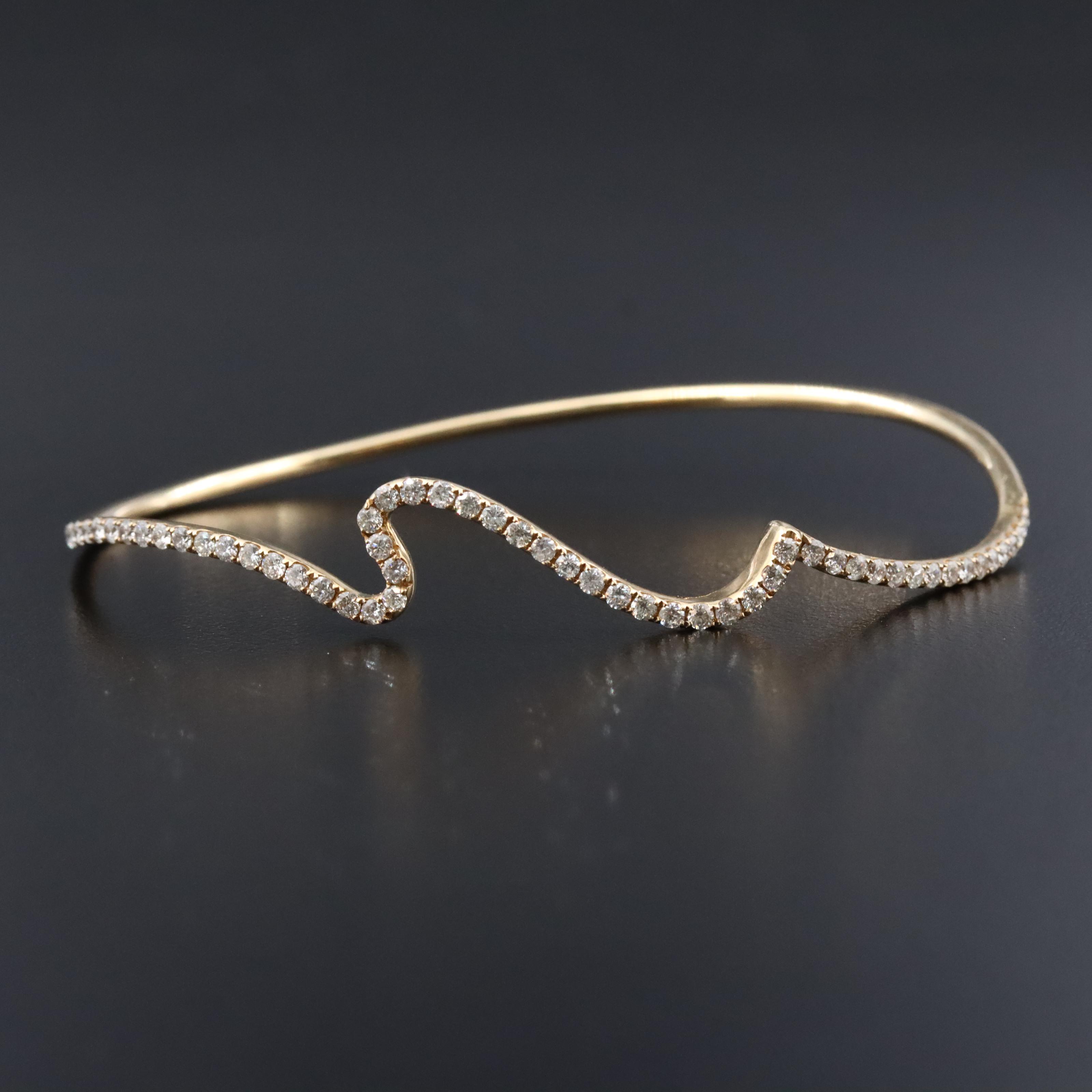 14K 1.03 CTW Diamond Wave Bangle Bracelet