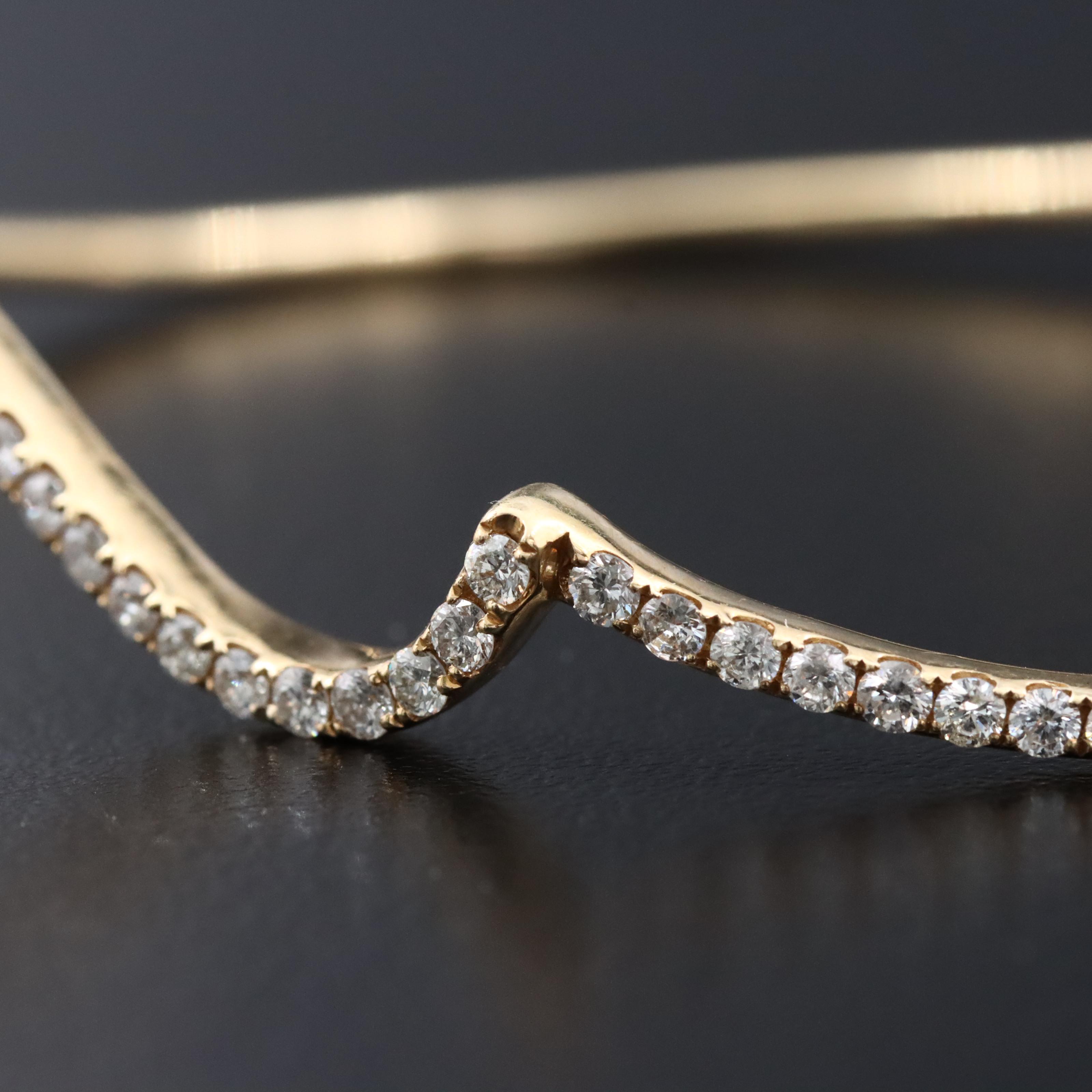 14K 1.03 CTW Diamond Wave Bangle Bracelet
