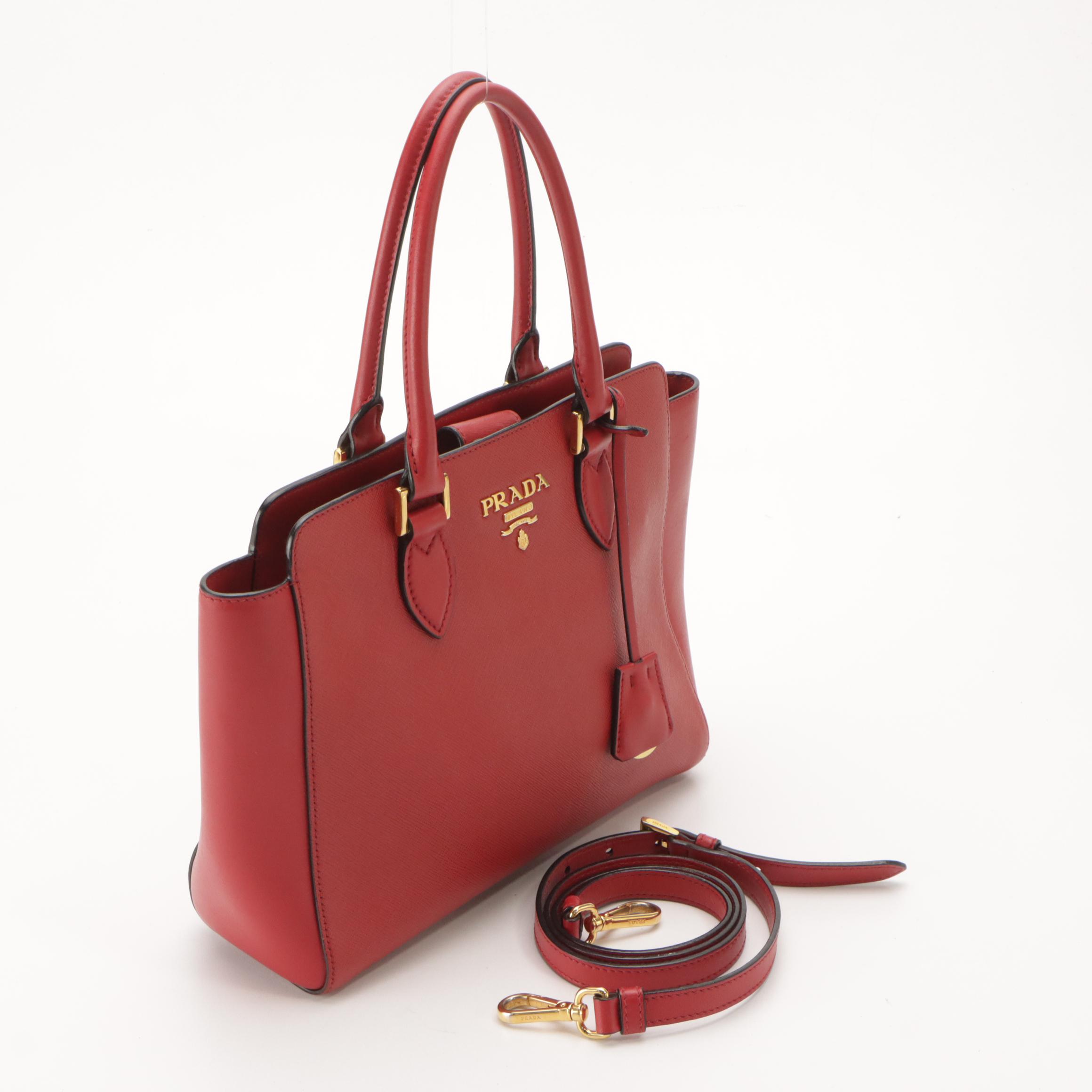 Prada Two-Way Tote in Red Saffiano Leather