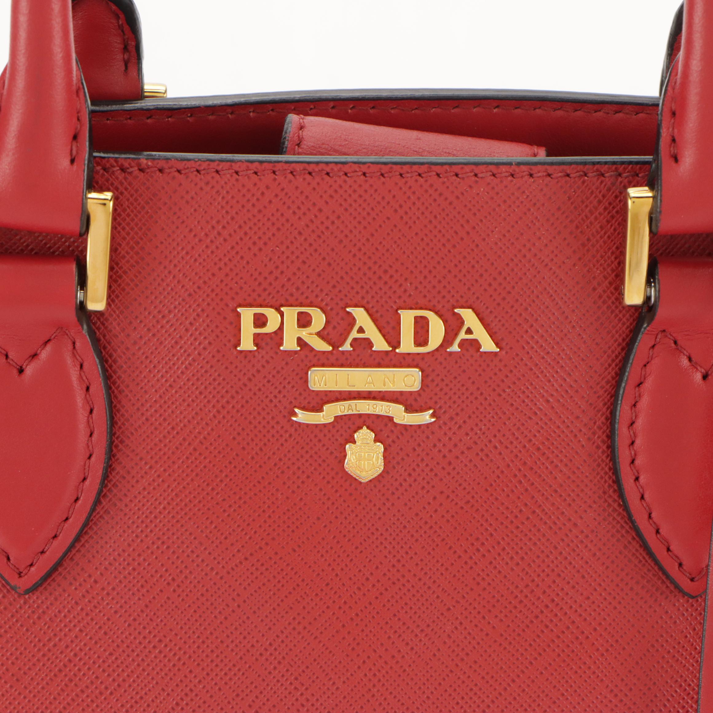 Prada Two-Way Tote in Red Saffiano Leather