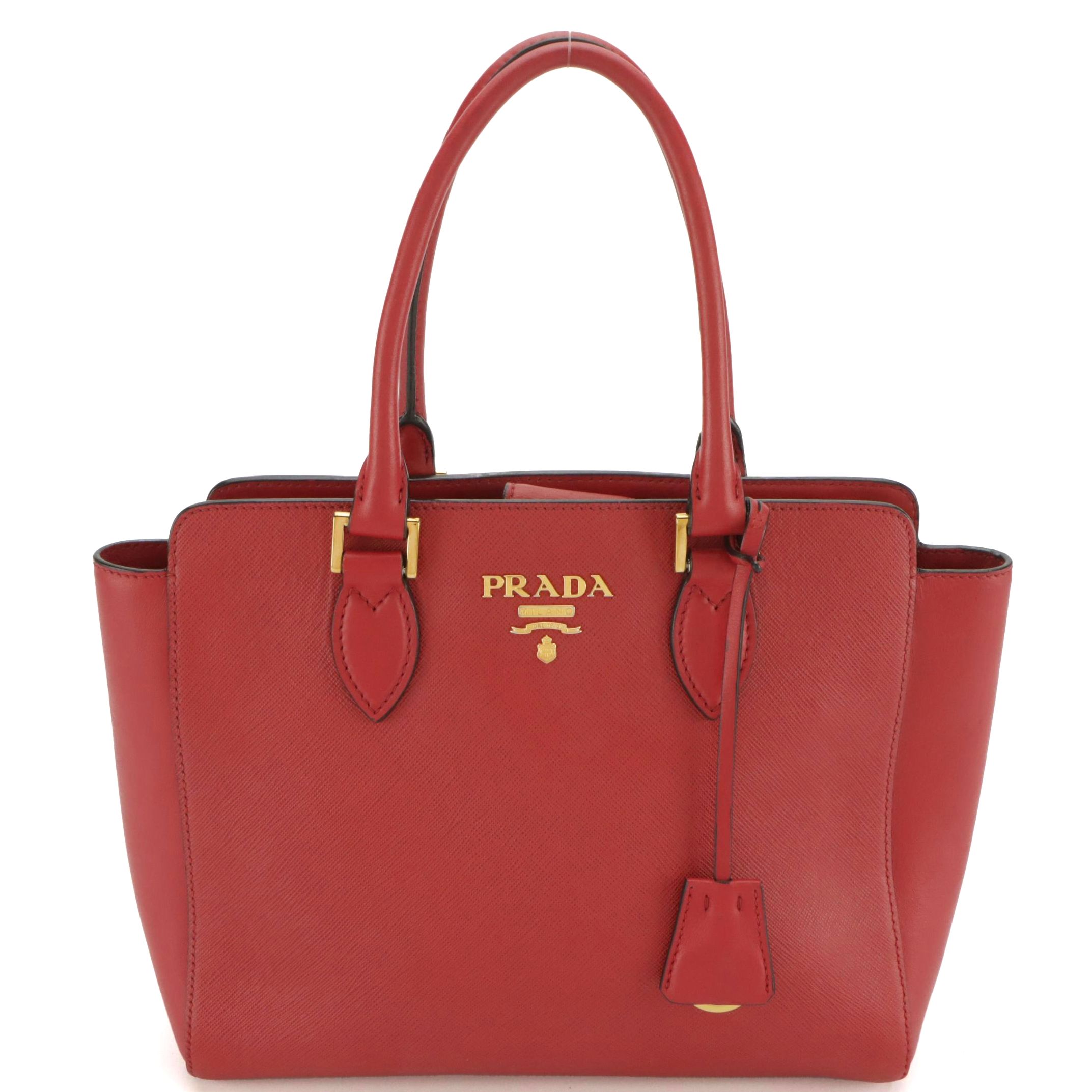 Prada Two-Way Tote in Red Saffiano Leather