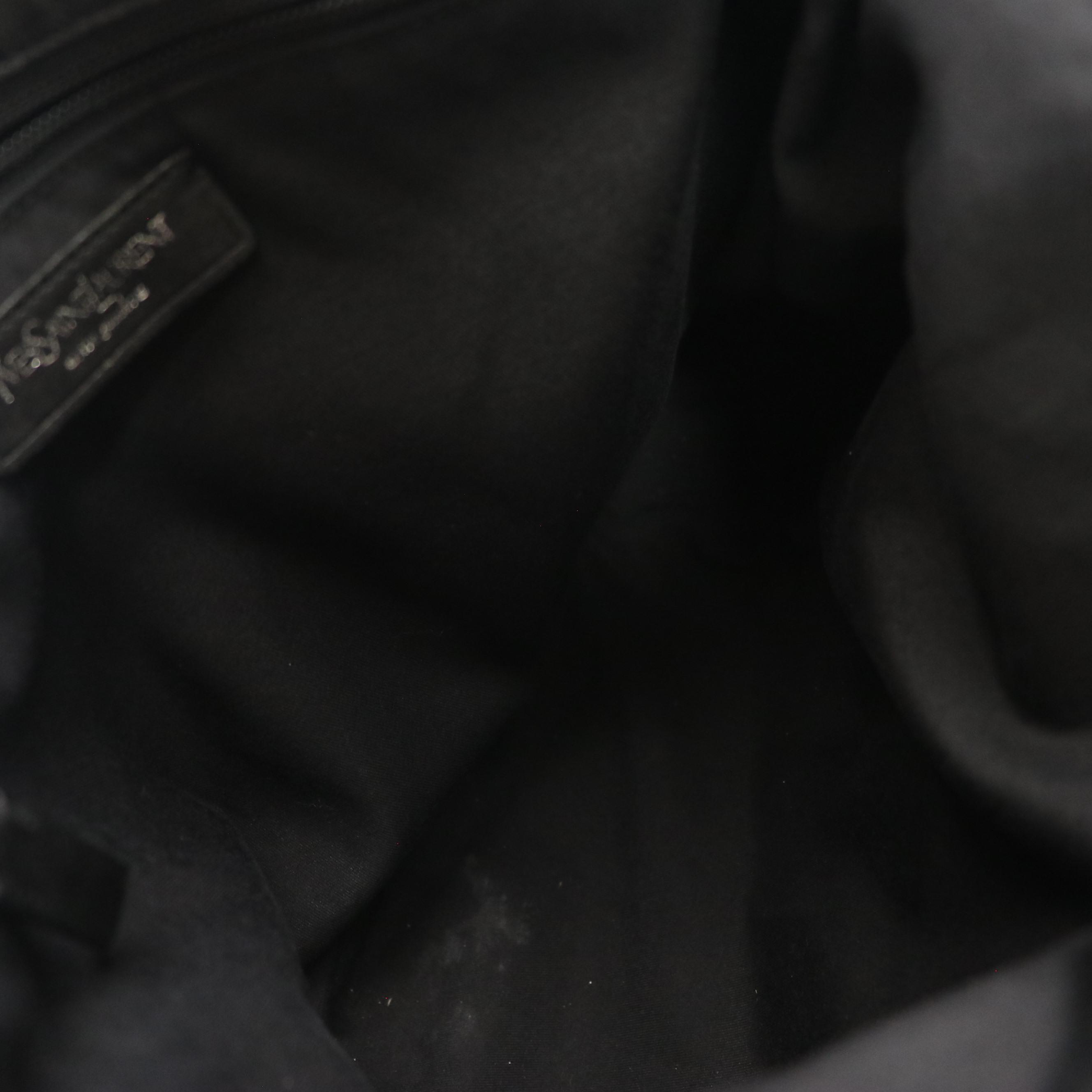 Yves Saint Laurent Velour Logo Messenger Tote in Black Canvas and Leather Trim