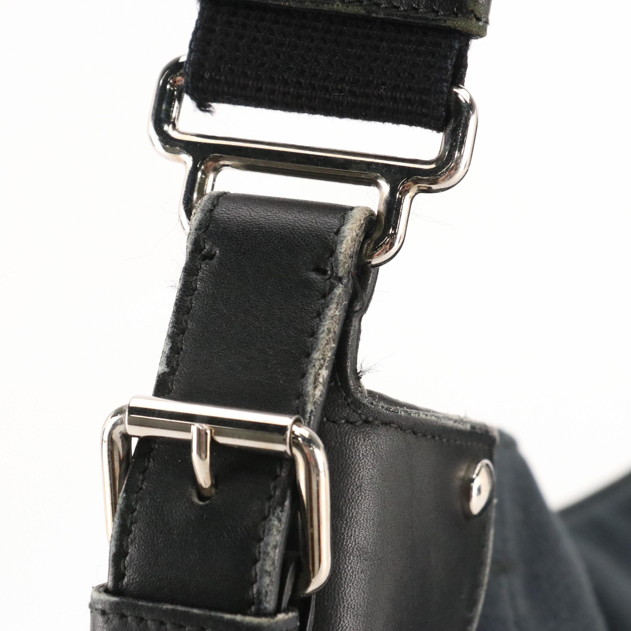 Yves Saint Laurent Velour Logo Messenger Tote in Black Canvas and Leather Trim