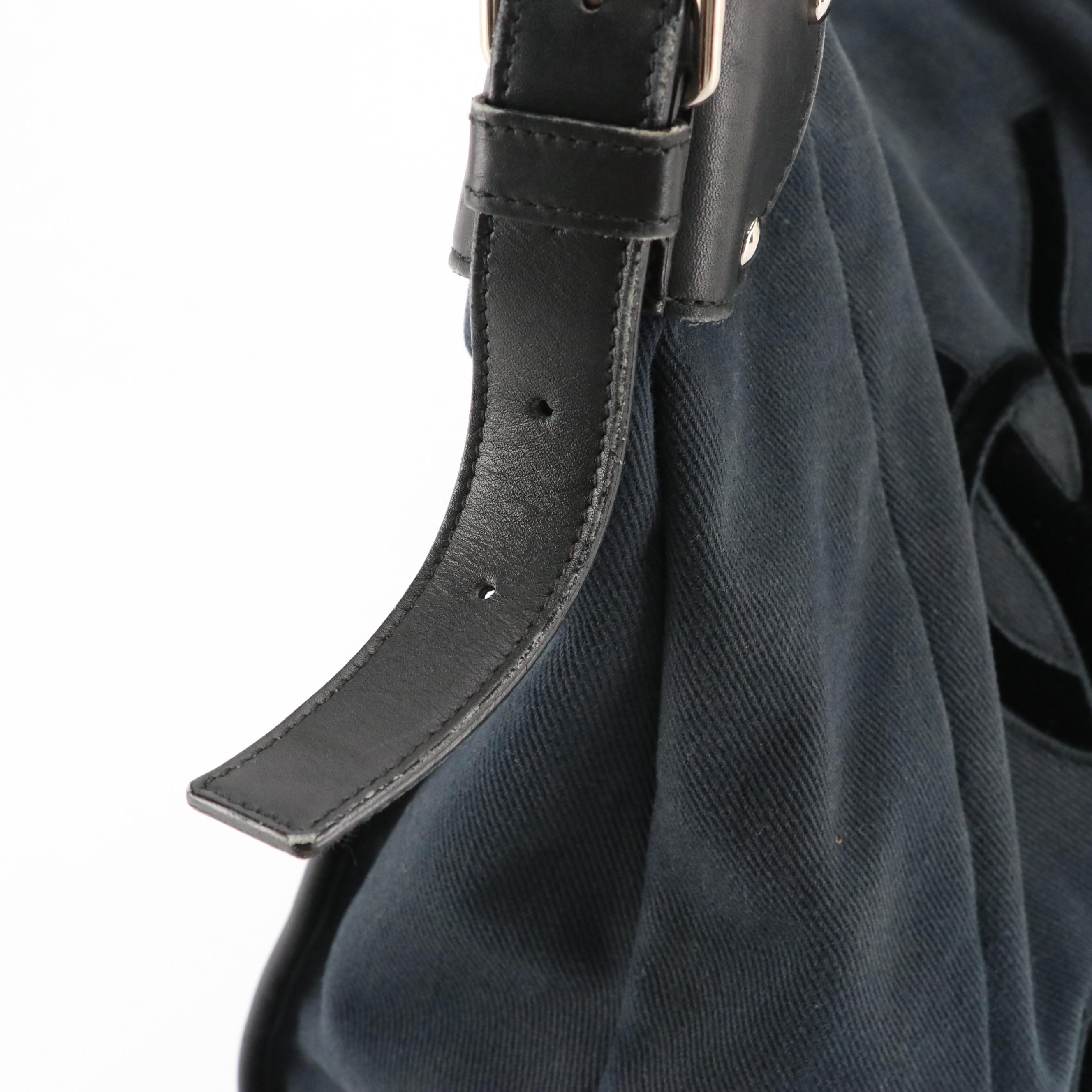 Yves Saint Laurent Velour Logo Messenger Tote in Black Canvas and Leather Trim