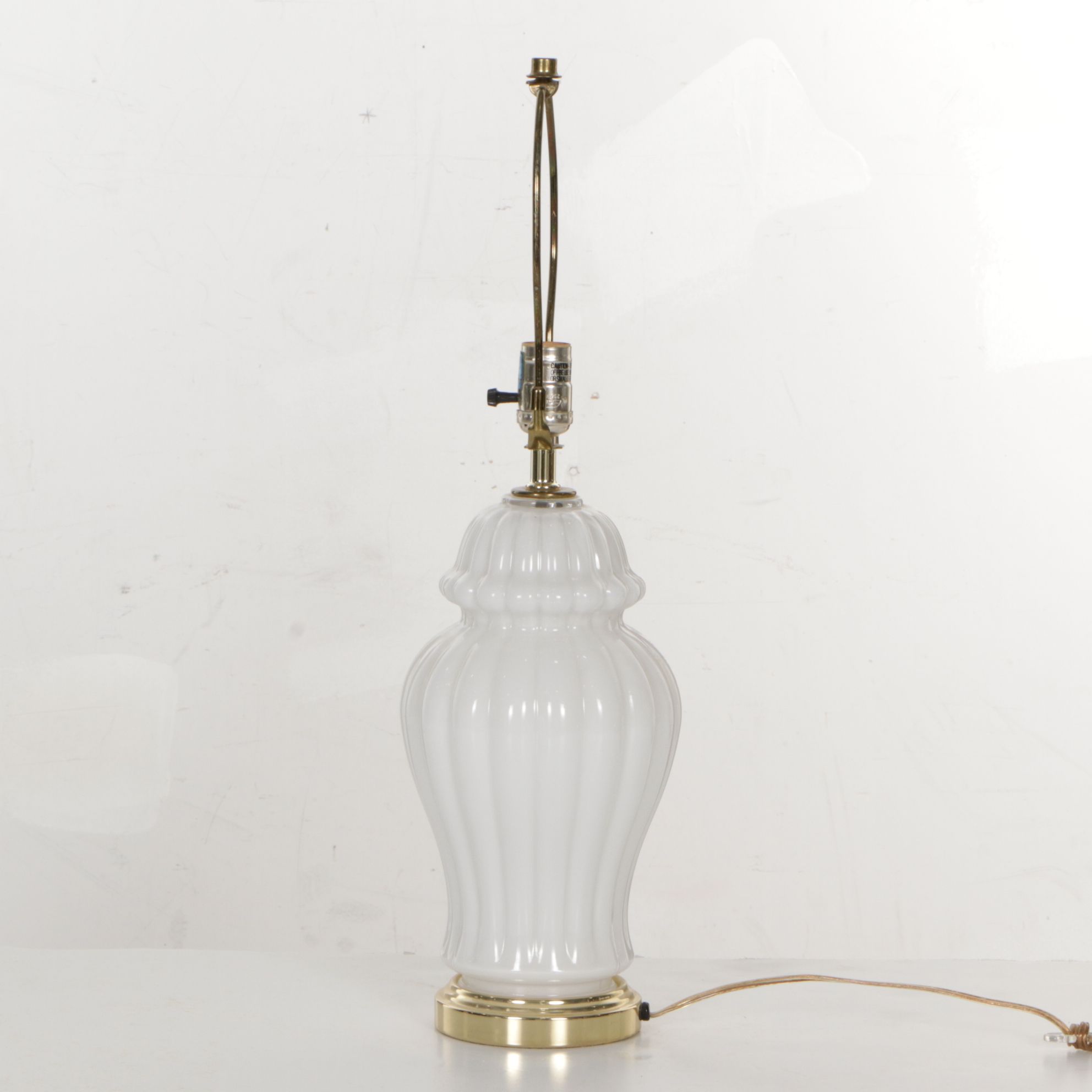 Dynasty Classics White Urn-Shaped Glass Table Lamp with Silk Shade