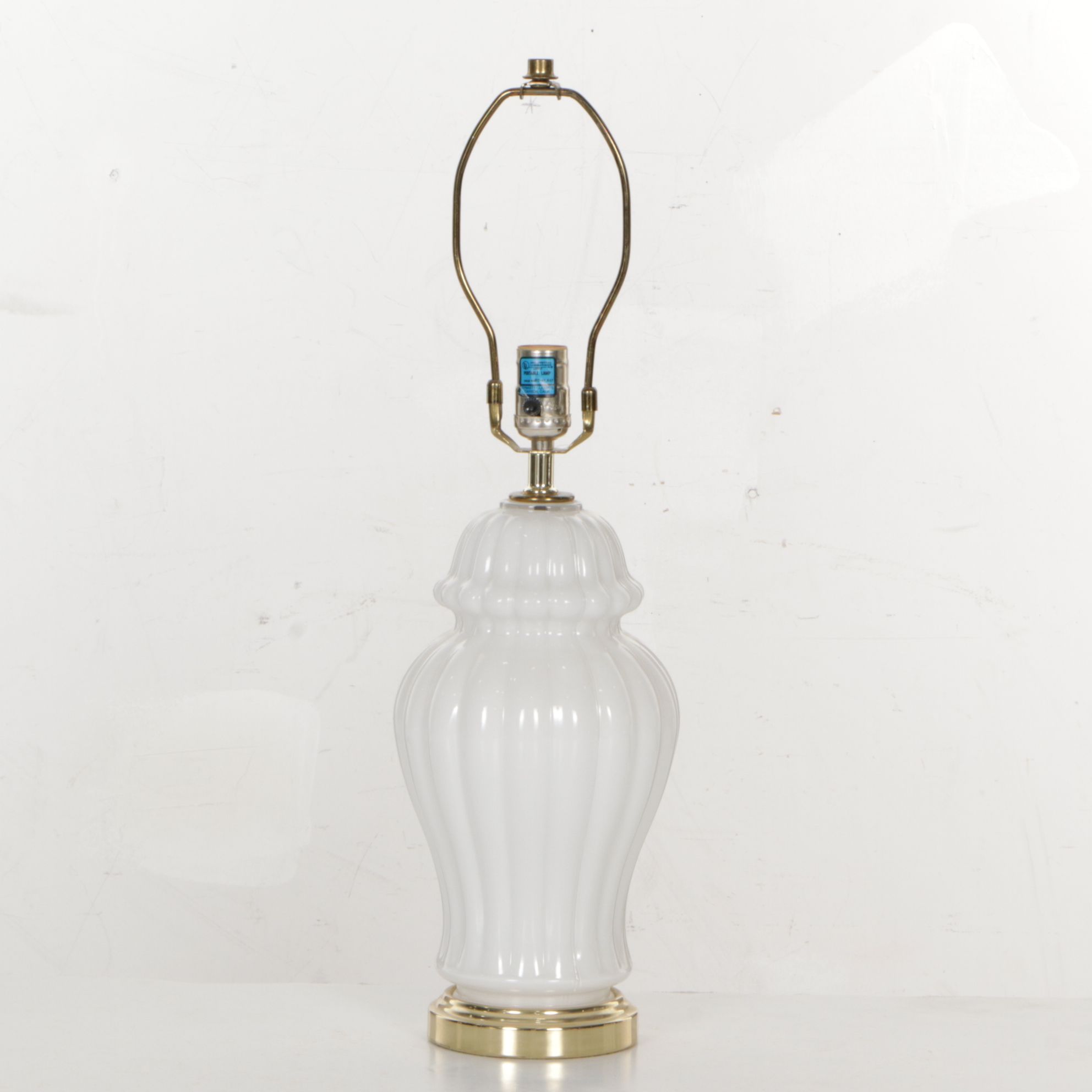 Dynasty Classics White Urn-Shaped Glass Table Lamp with Silk Shade