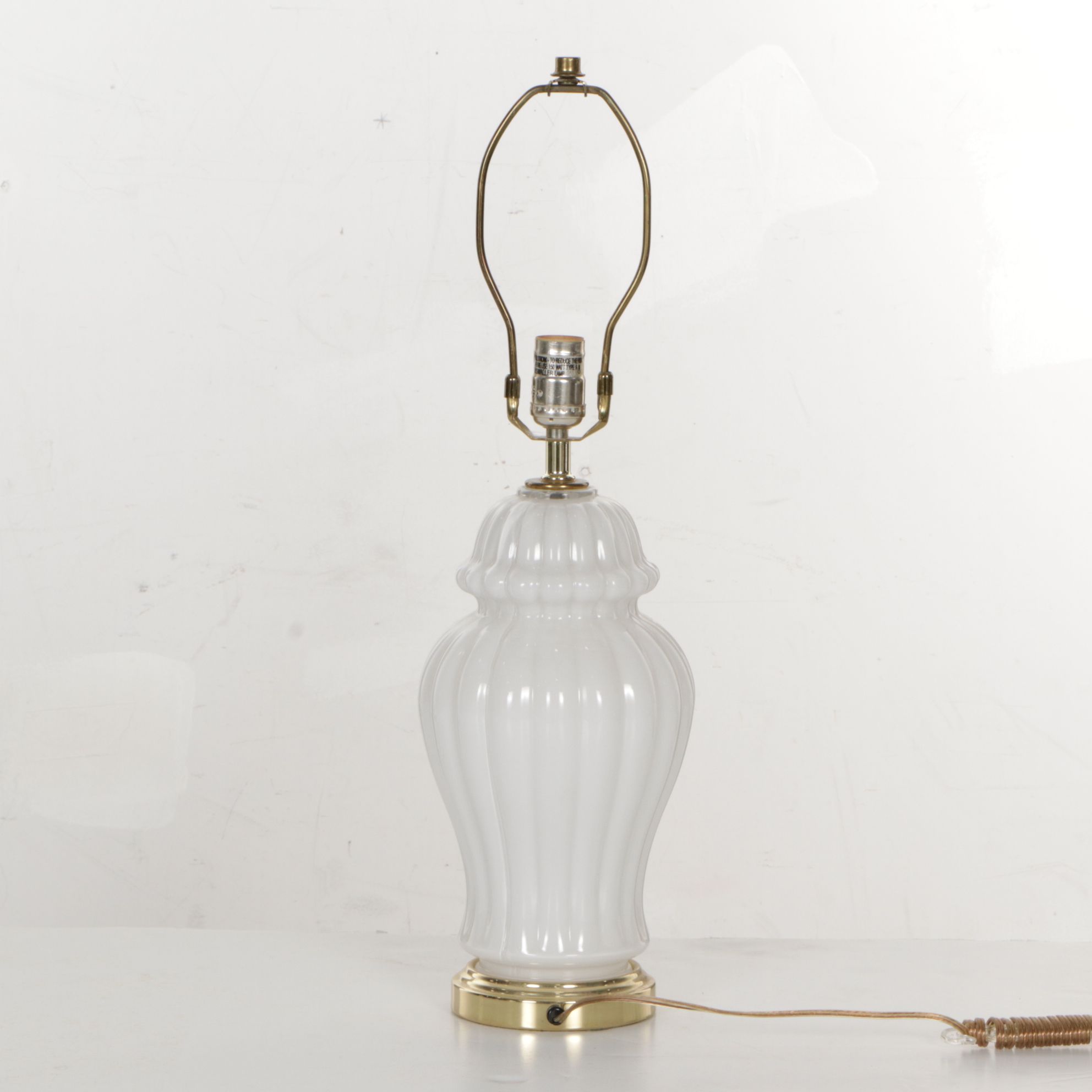 Dynasty Classics White Urn-Shaped Glass Table Lamp with Silk Shade