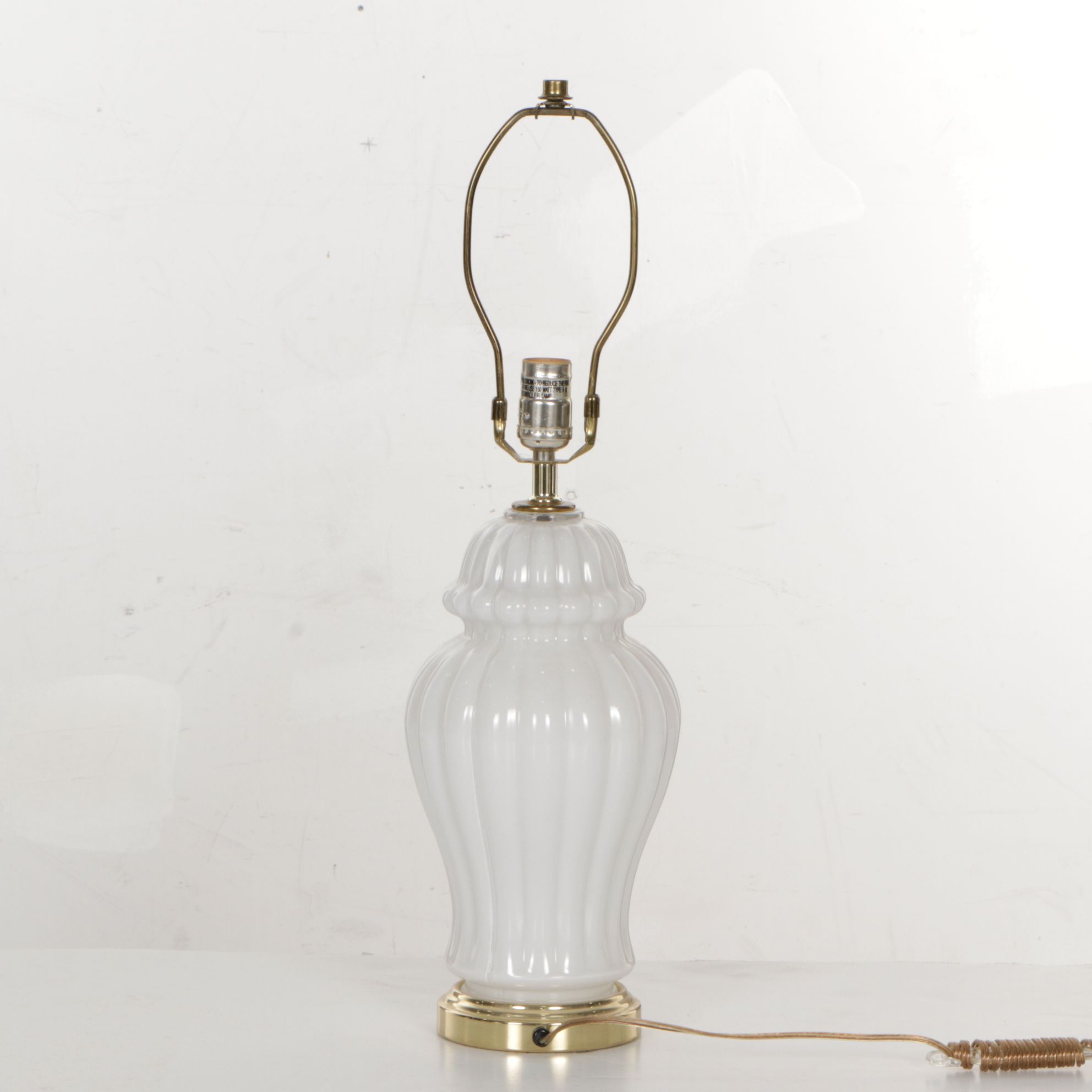 Dynasty Classics White Urn-Shaped Glass Table Lamp with Silk Shade