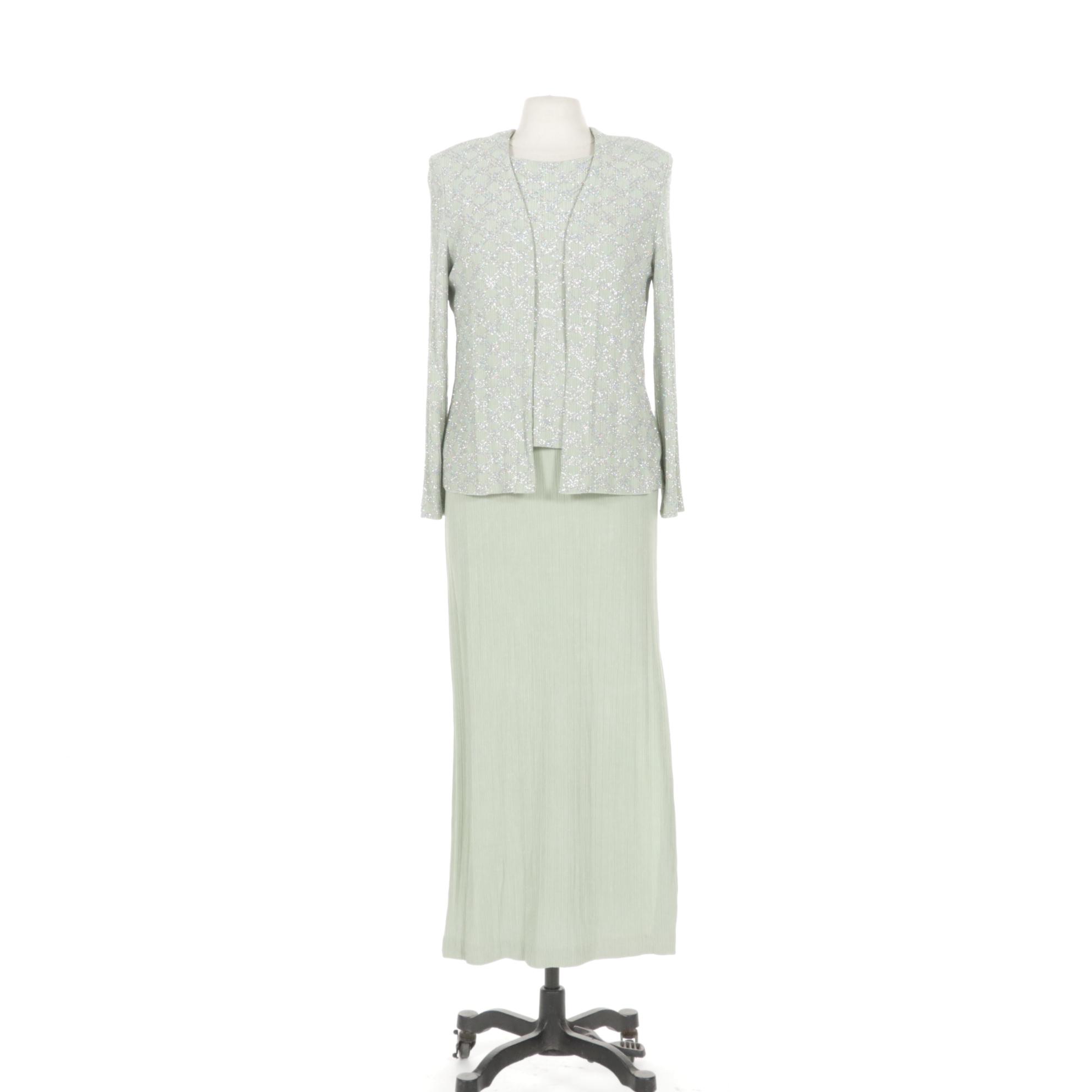 ALEX Evenings Mint and Silver Glitter Embellished Evening Gown Two-Piece Set