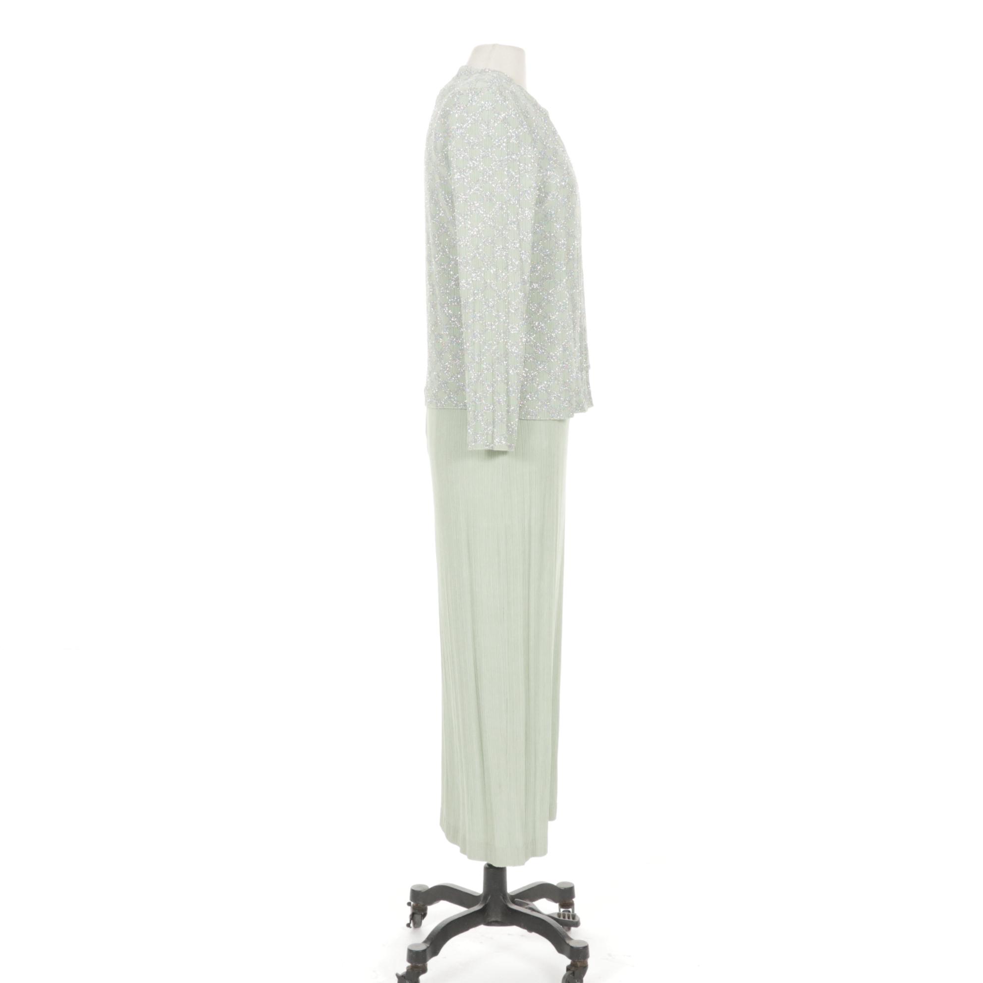 ALEX Evenings Mint and Silver Glitter Embellished Evening Gown Two-Piece Set