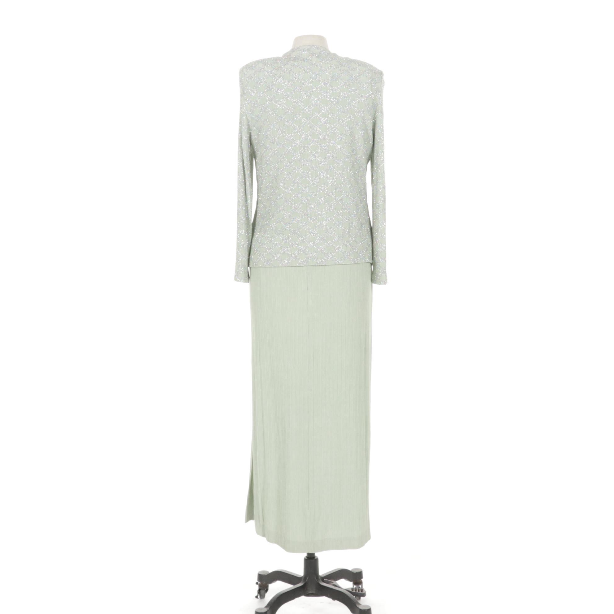 ALEX Evenings Mint and Silver Glitter Embellished Evening Gown Two-Piece Set