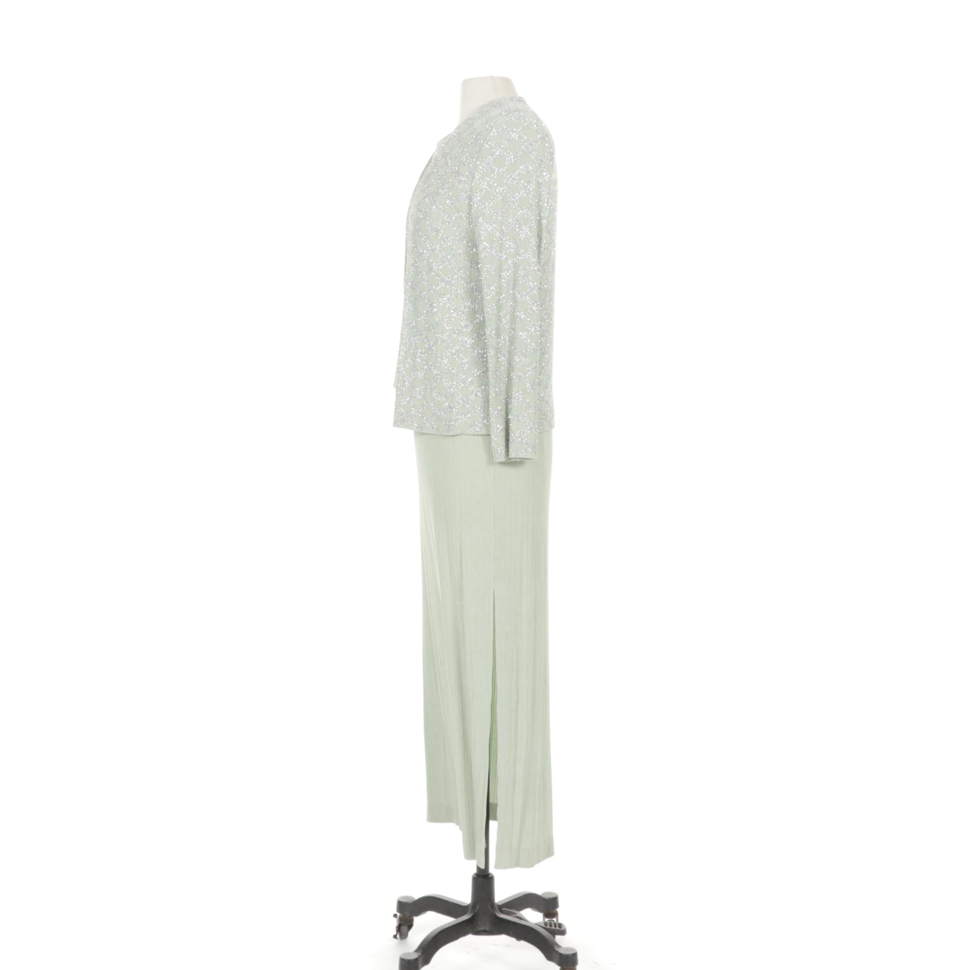 ALEX Evenings Mint and Silver Glitter Embellished Evening Gown Two-Piece Set