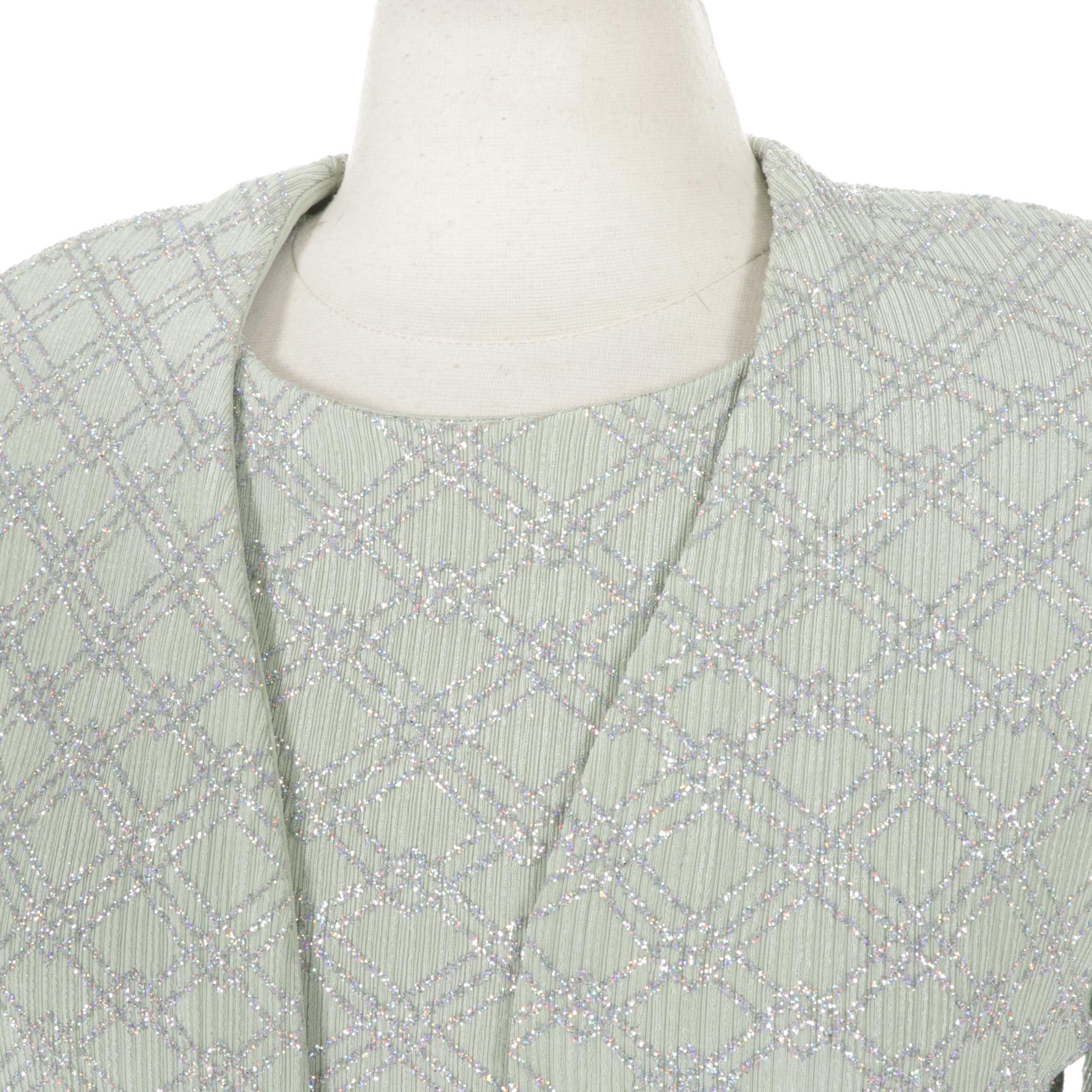 ALEX Evenings Mint and Silver Glitter Embellished Evening Gown Two-Piece Set