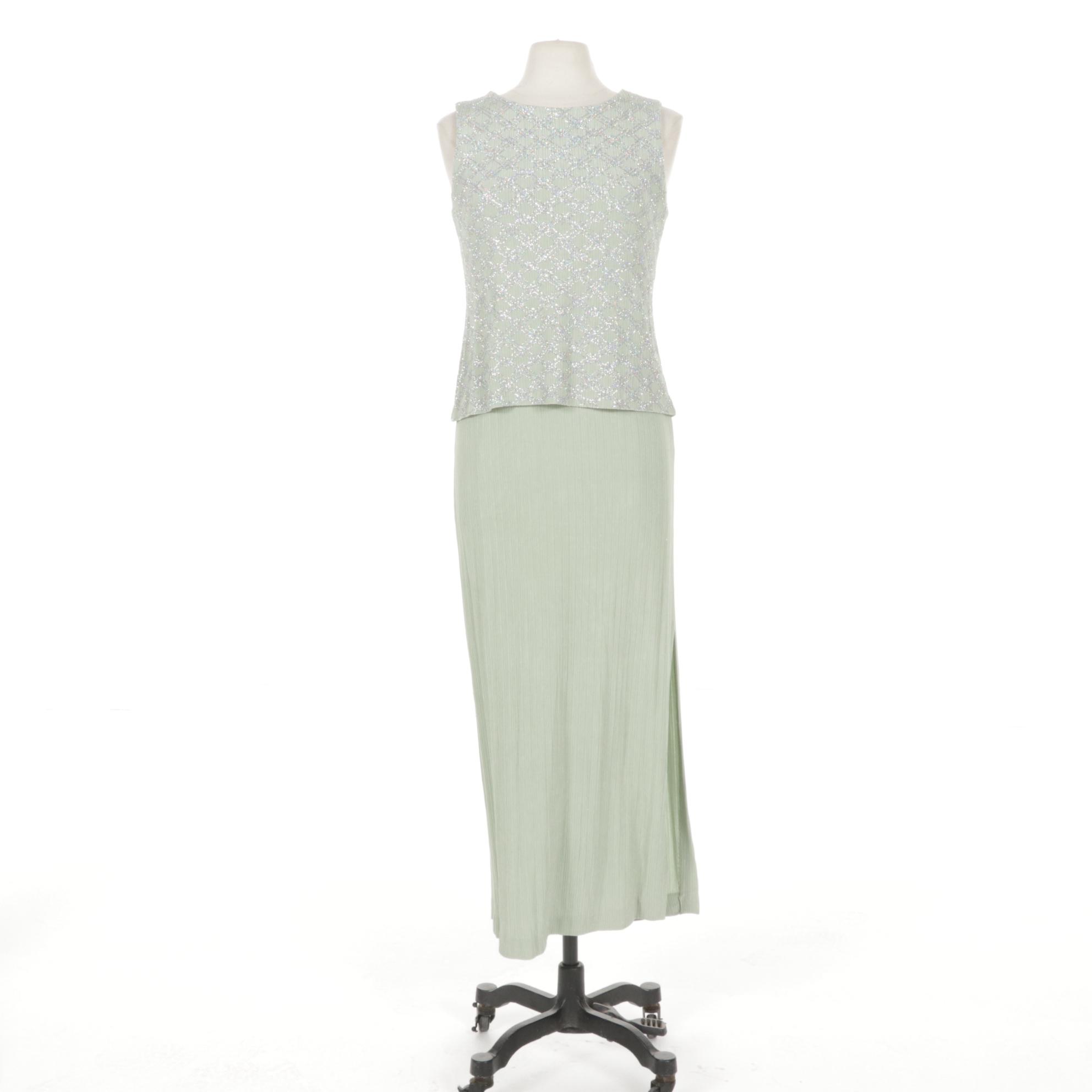 ALEX Evenings Mint and Silver Glitter Embellished Evening Gown Two-Piece Set