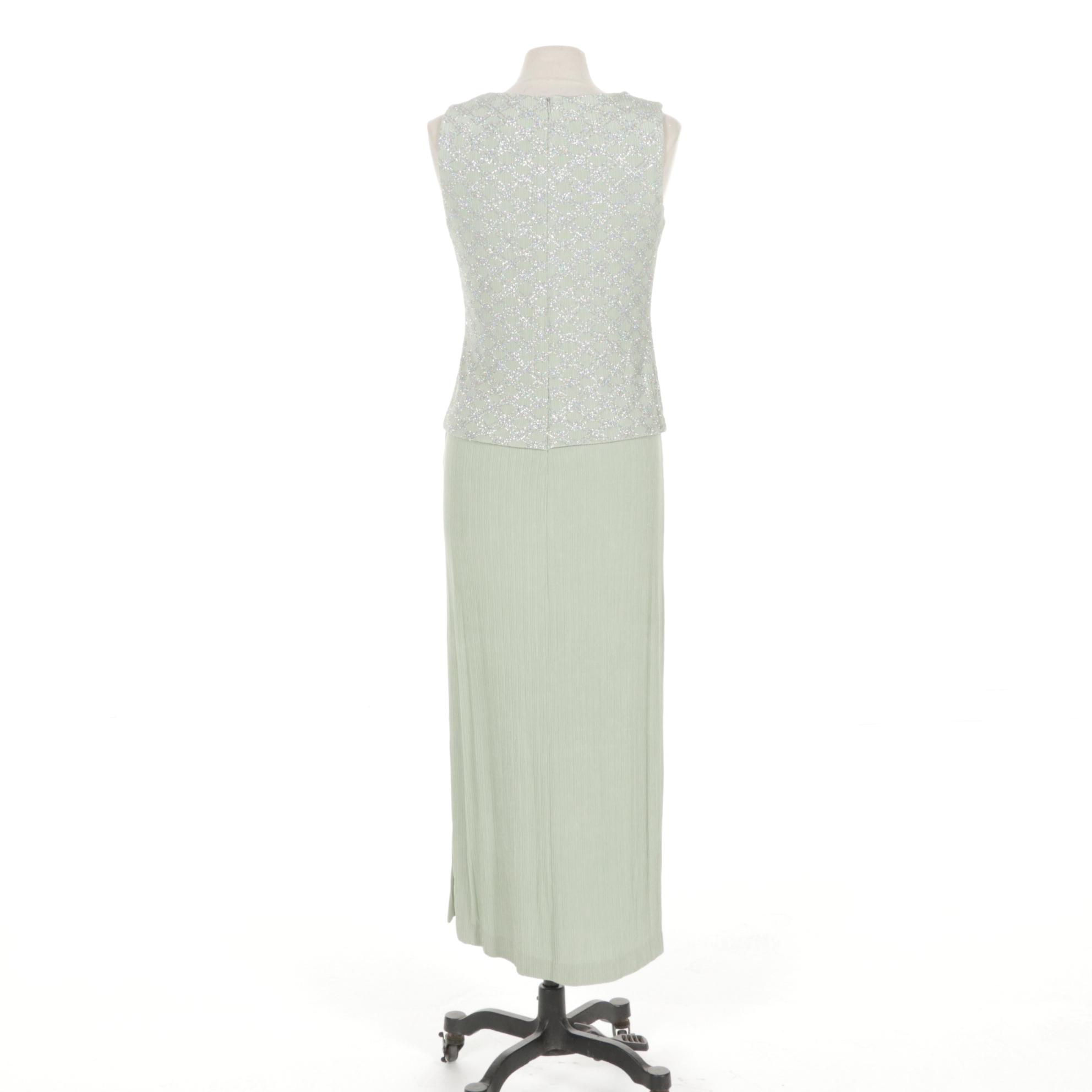 ALEX Evenings Mint and Silver Glitter Embellished Evening Gown Two-Piece Set