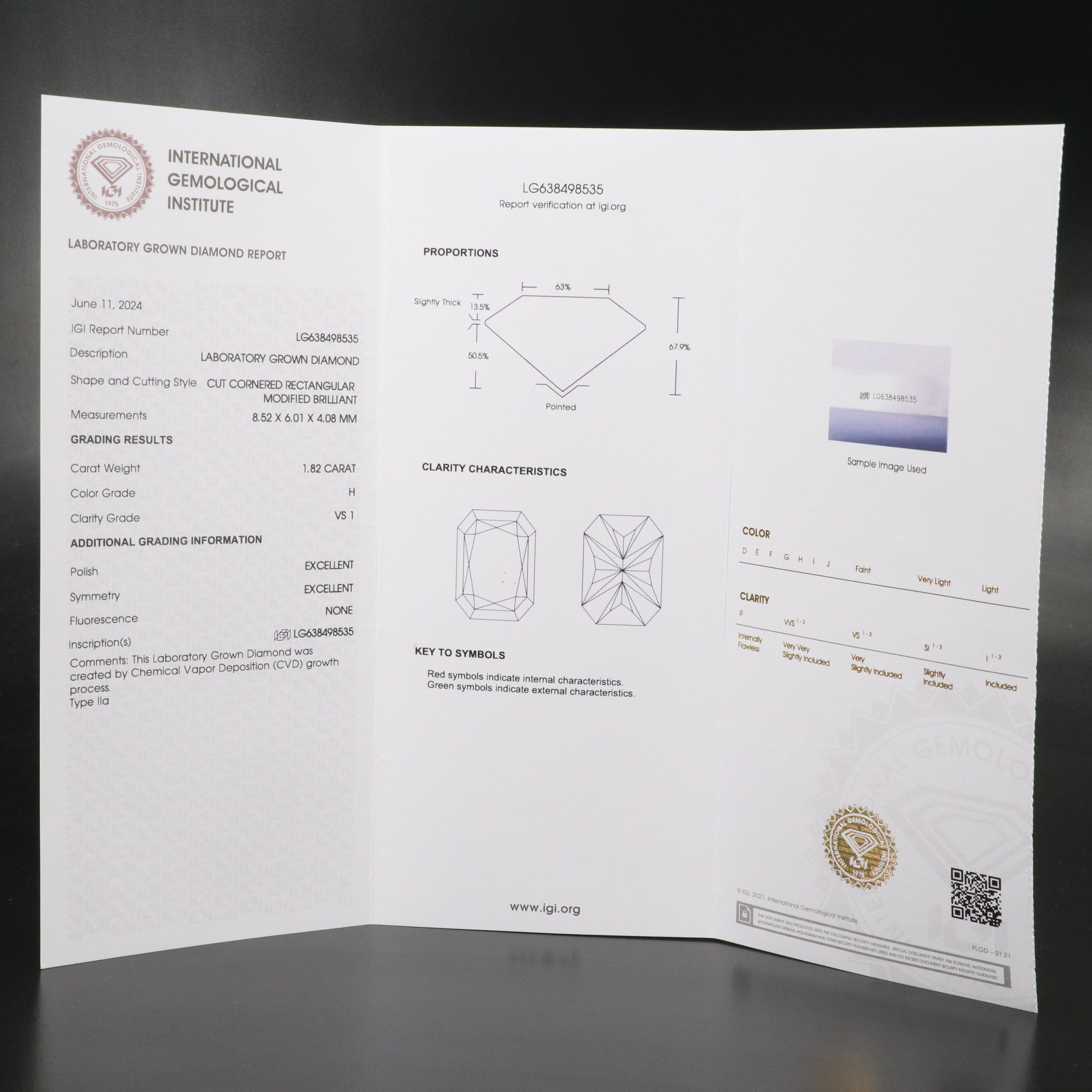 Loose 1.82 CT Lab Grown Diamond with IGI Report