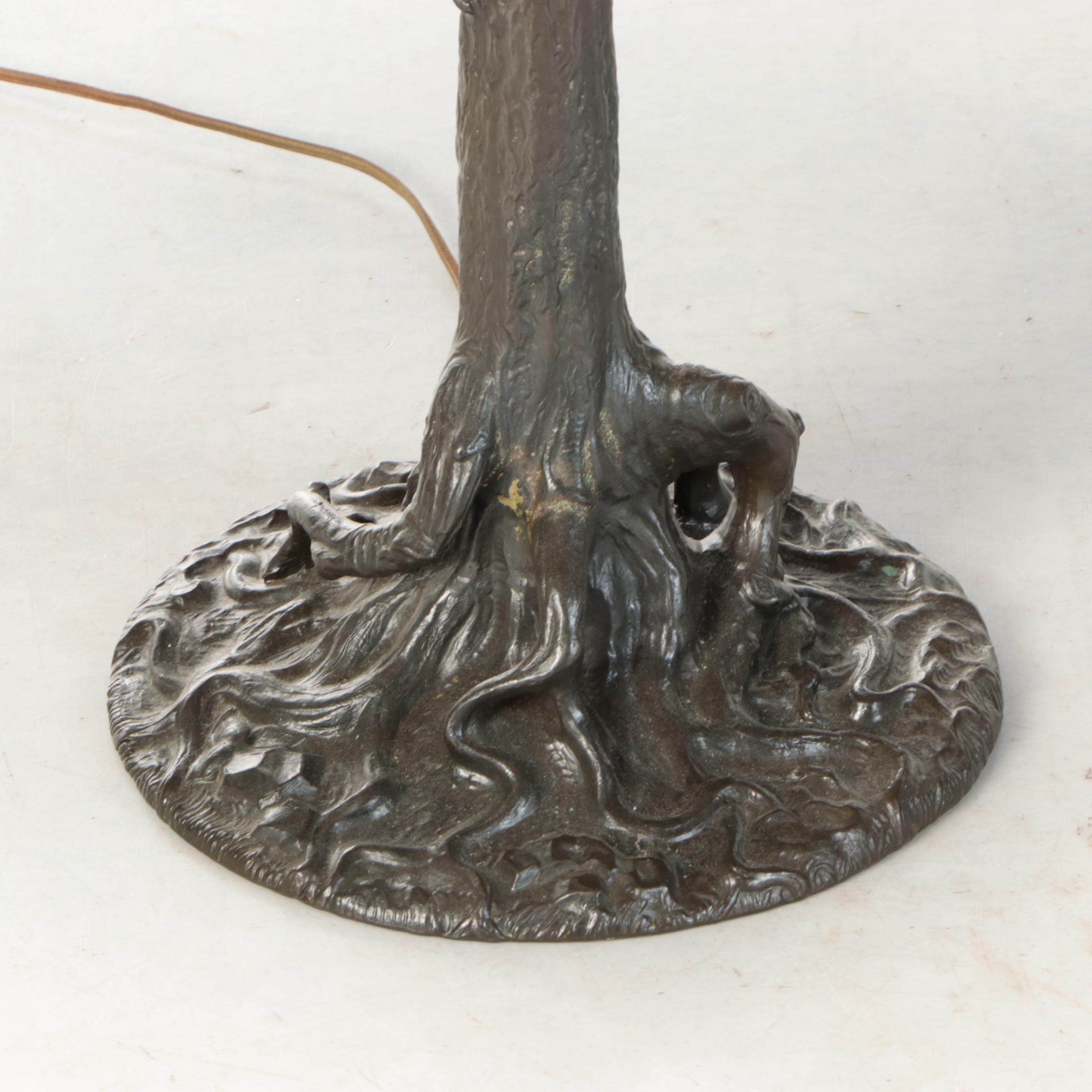 Dale Tiffany Art Nouveau Style Tree Trunk Lamp with Dragonfly Slag Glass Shade