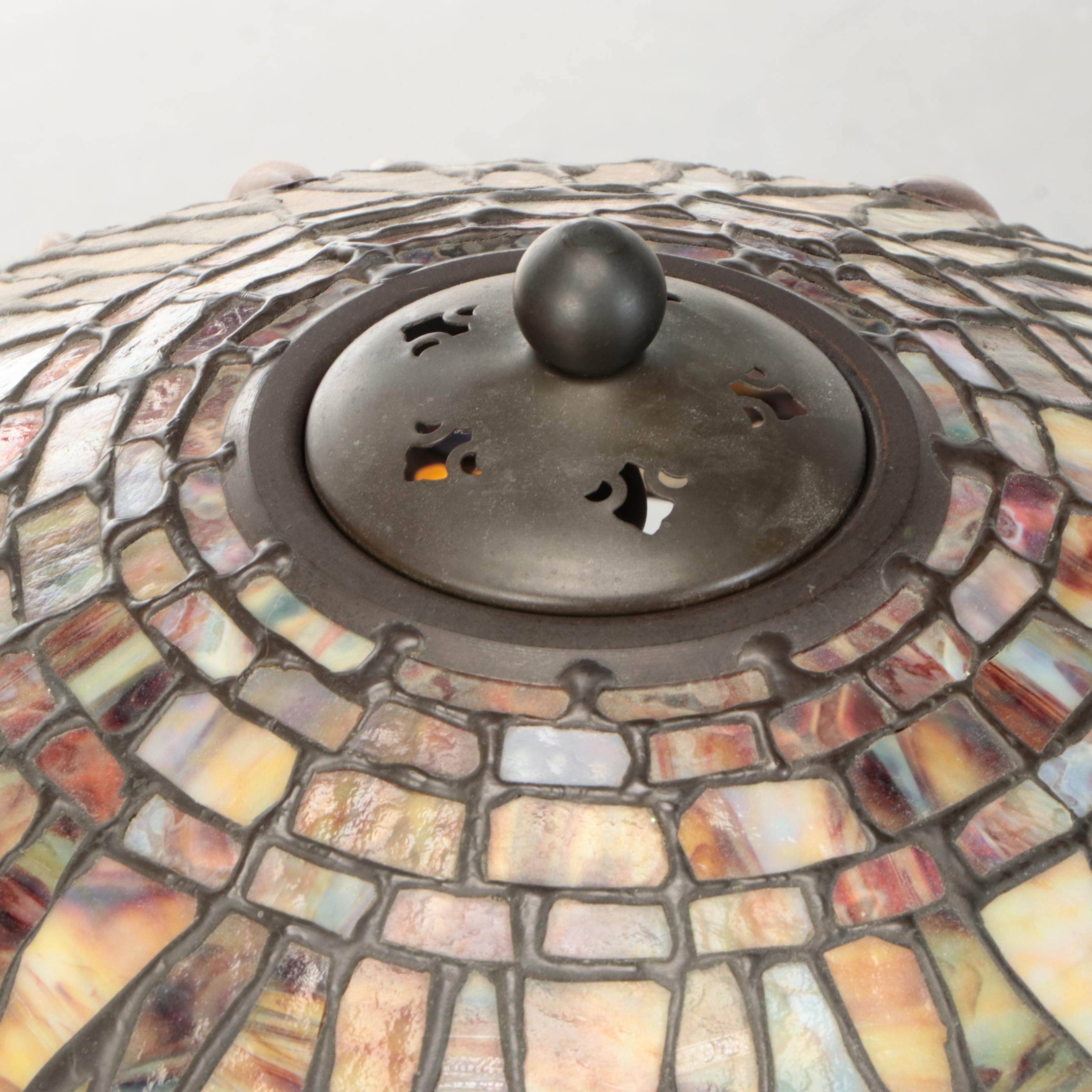 Dale Tiffany Art Nouveau Style Tree Trunk Lamp with Dragonfly Slag Glass Shade