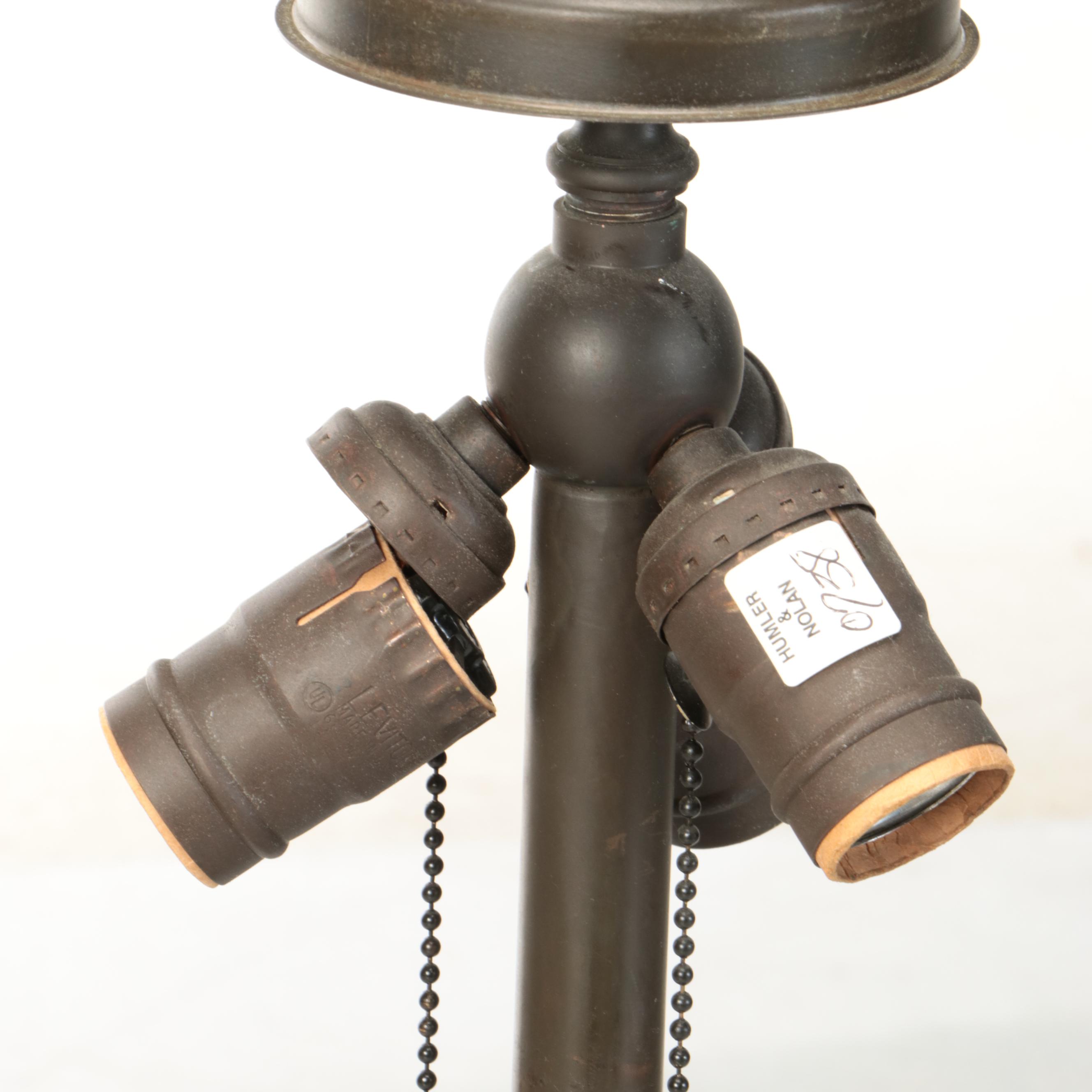 Dale Tiffany Art Nouveau Style Tree Trunk Lamp with Dragonfly Slag Glass Shade