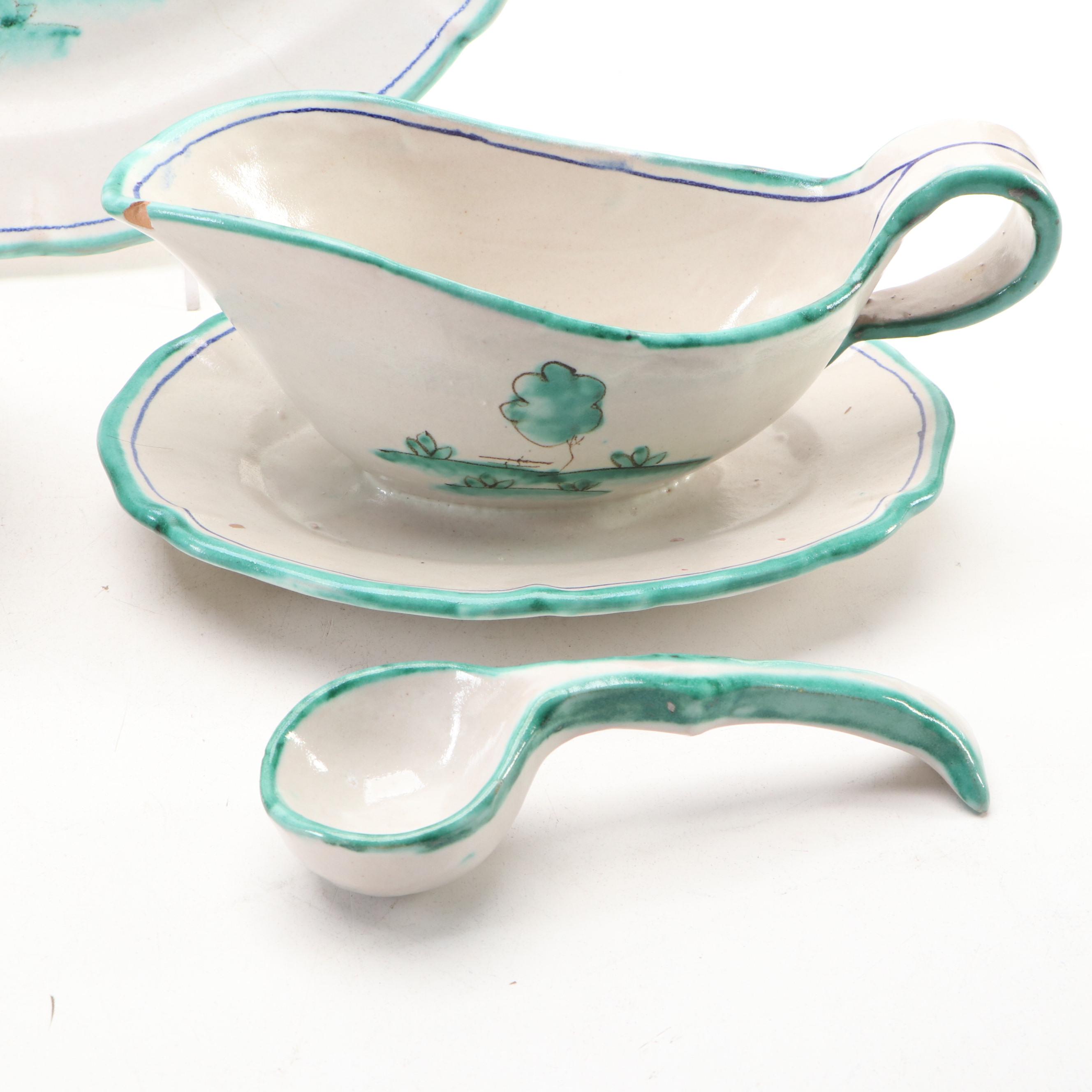 Vietri Italian Hand-Painted Ceramic Plates and Oval Serving Plate, Early 20th C.