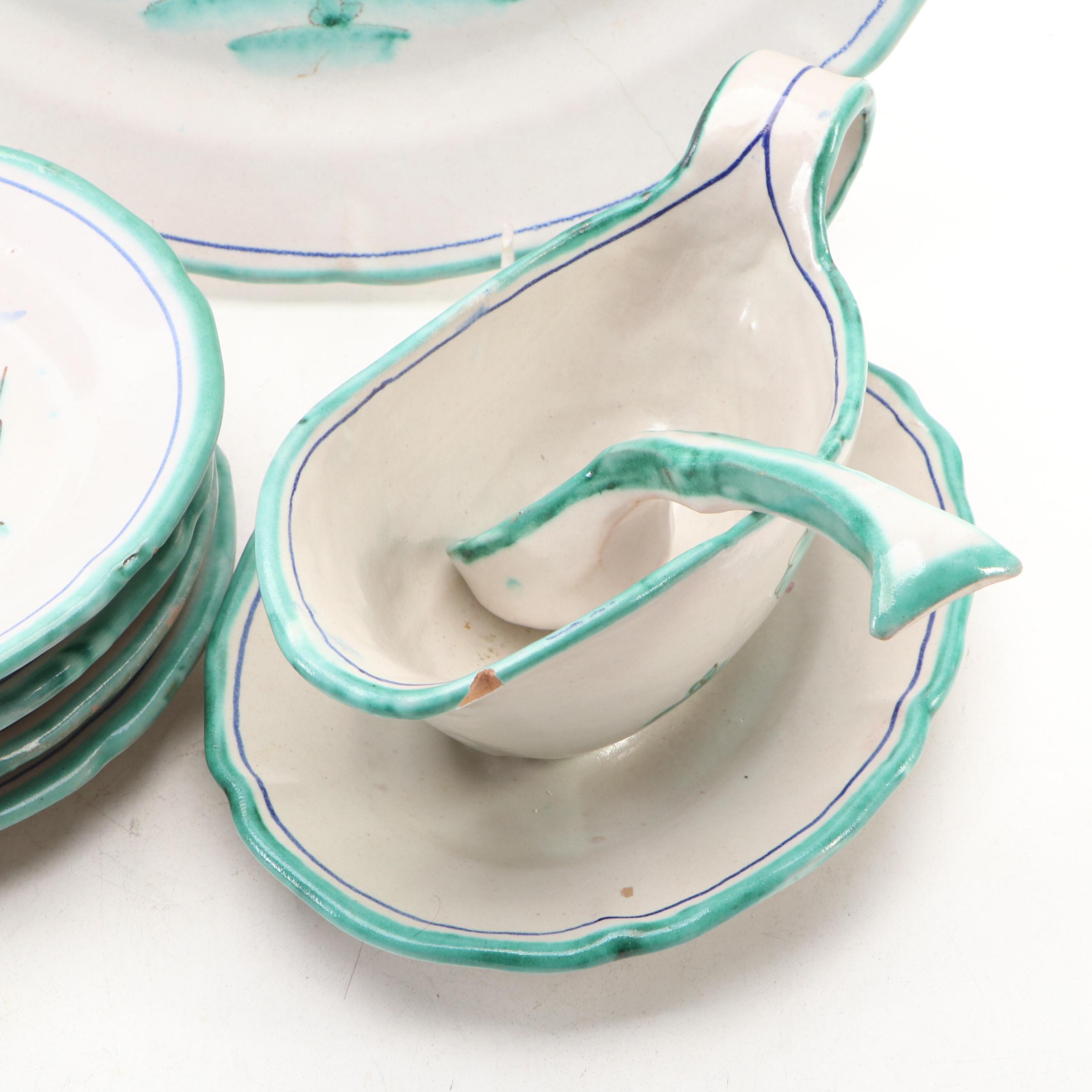 Vietri Italian Hand-Painted Ceramic Plates and Oval Serving Plate, Early 20th C.