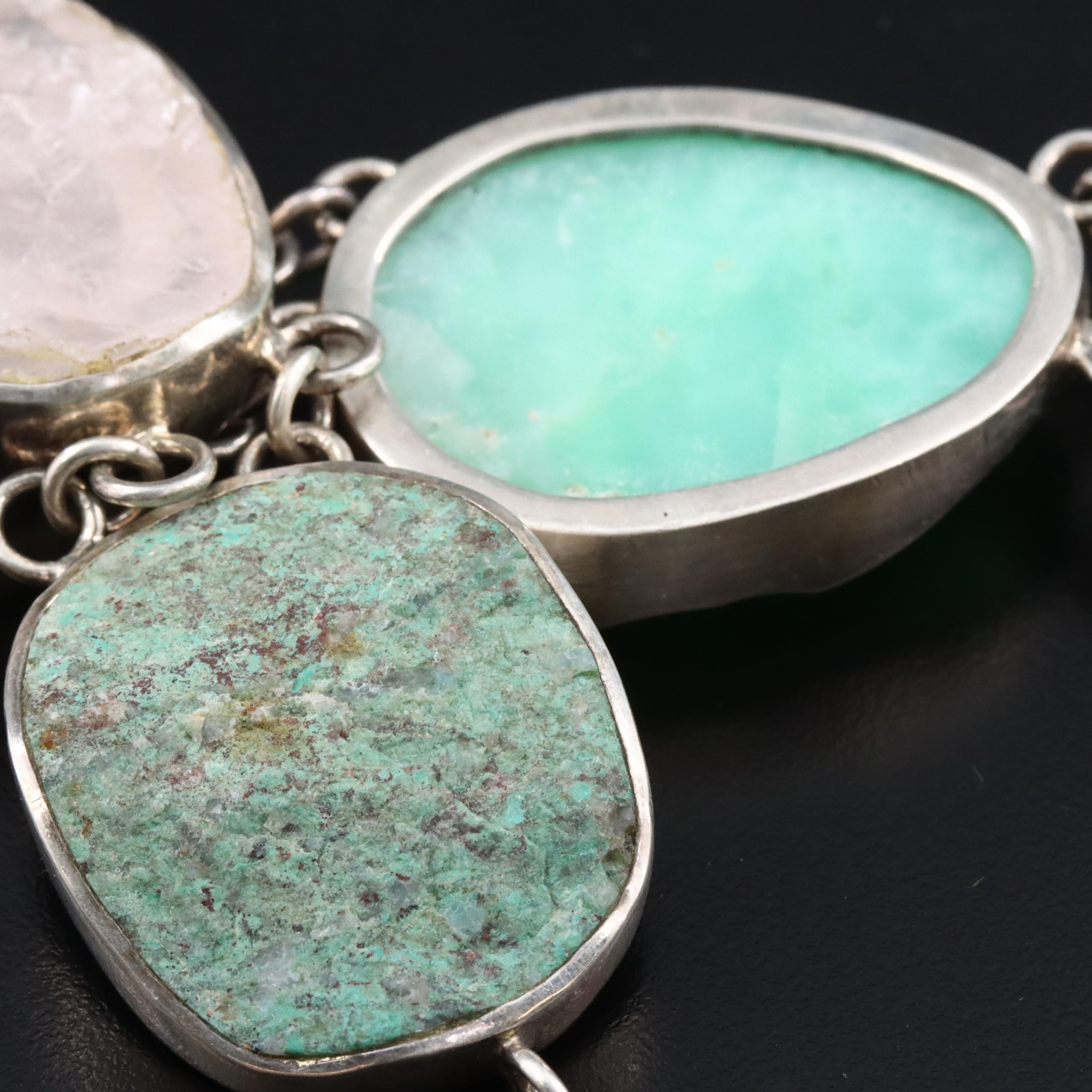 Sterling Gemstone Link Necklace with Lizard Accent