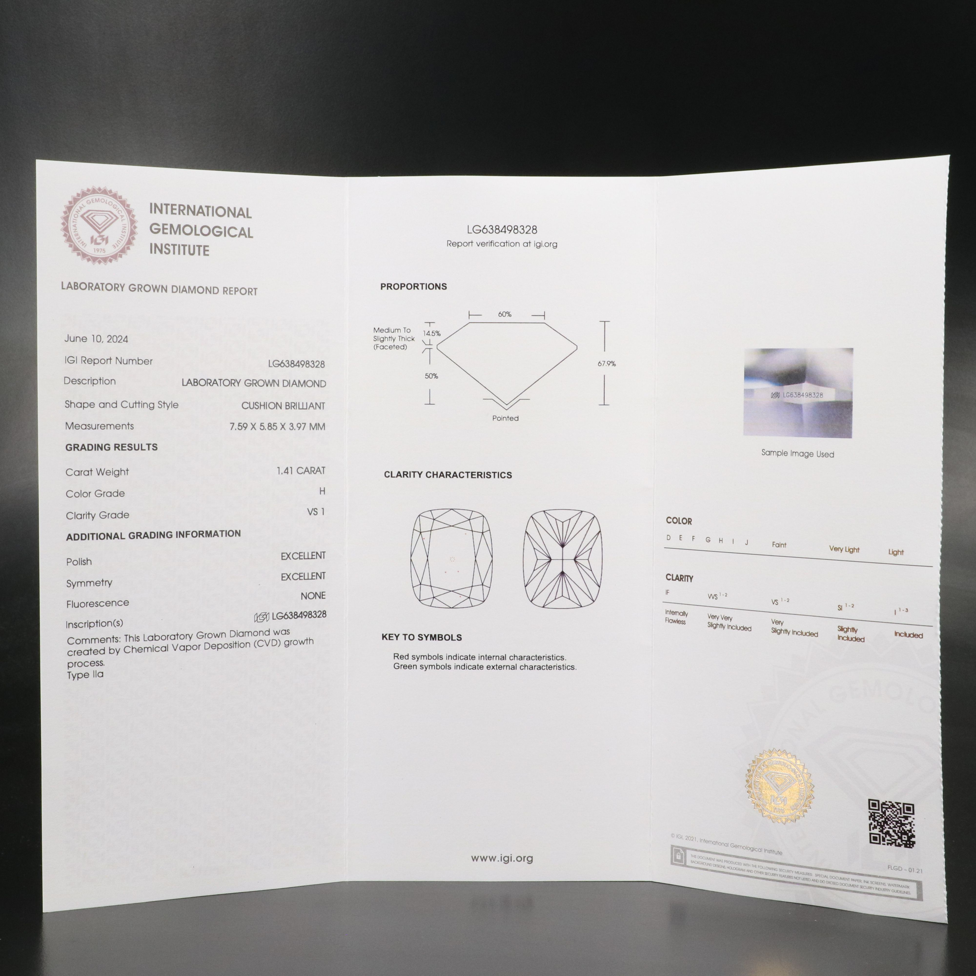 Loose 1.41 CT Lab Grown Diamond with IGI Report