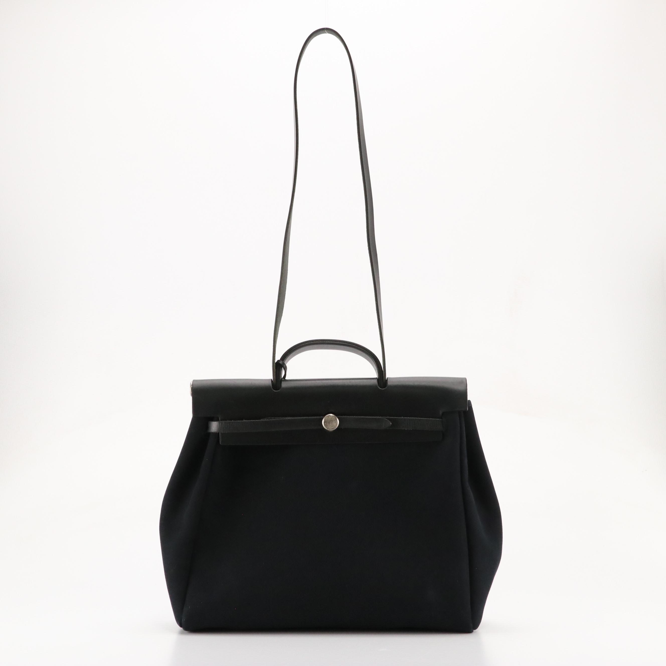 Hermès 39cm Herbag 2-in-1 Bag in Black Officier Canvas and Vache Hunter Leather