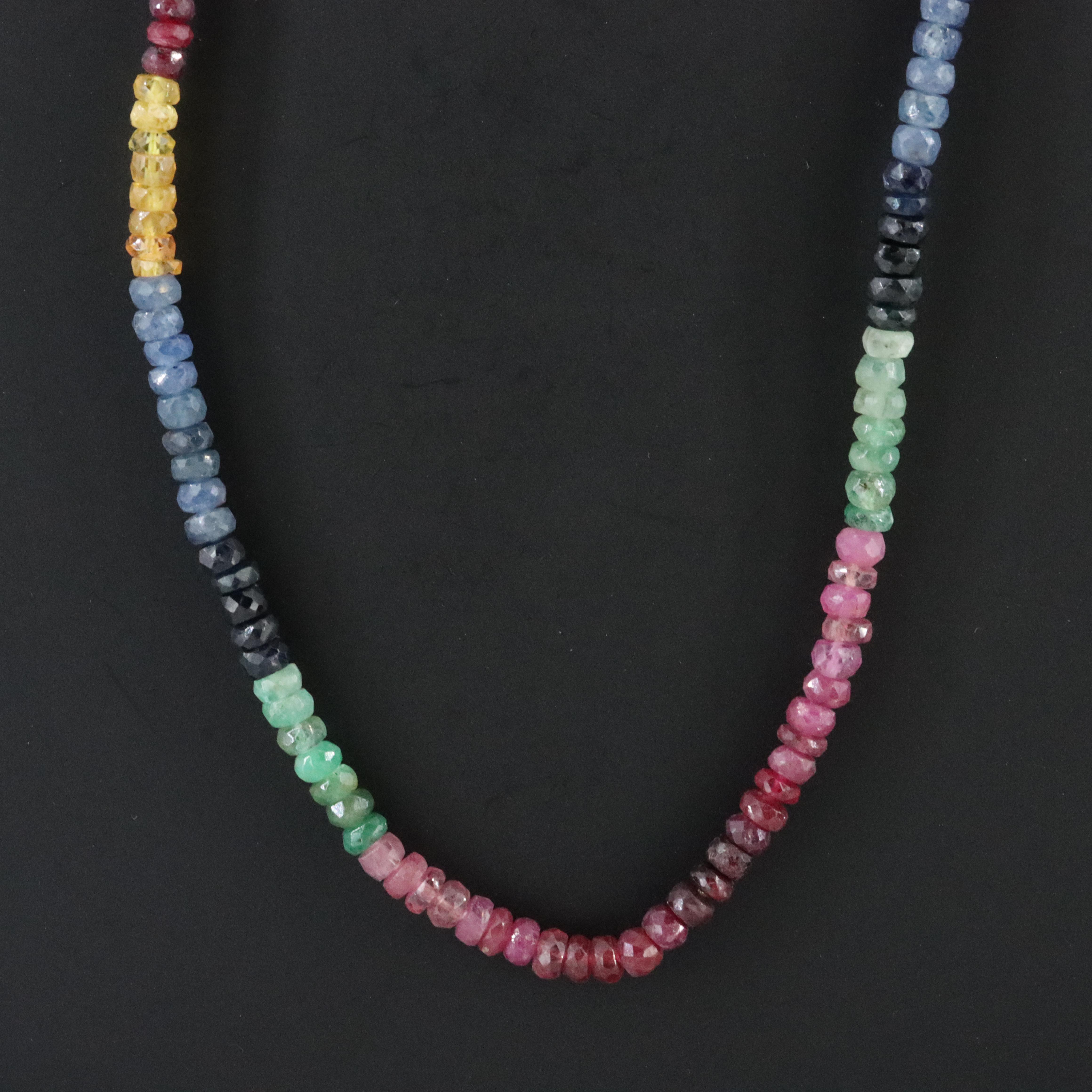 Sapphire, Ruby, and Emerald Necklace with Sterling Clasp