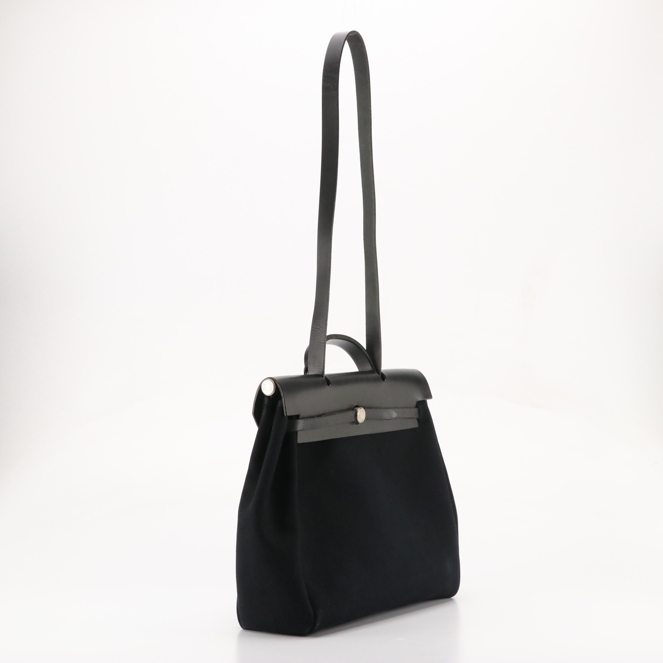 Hermès 39cm Herbag 2-in-1 Bag in Black Officier Canvas and Vache Hunter Leather