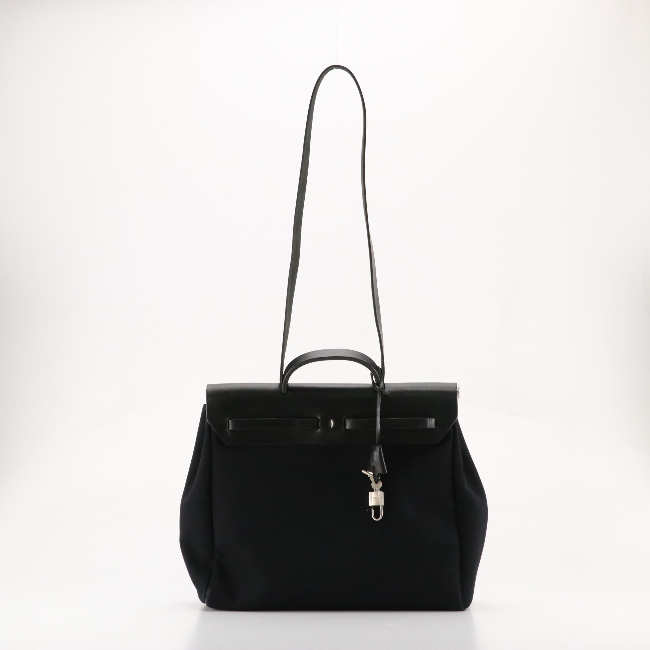 Hermès 39cm Herbag 2-in-1 Bag in Black Officier Canvas and Vache Hunter Leather