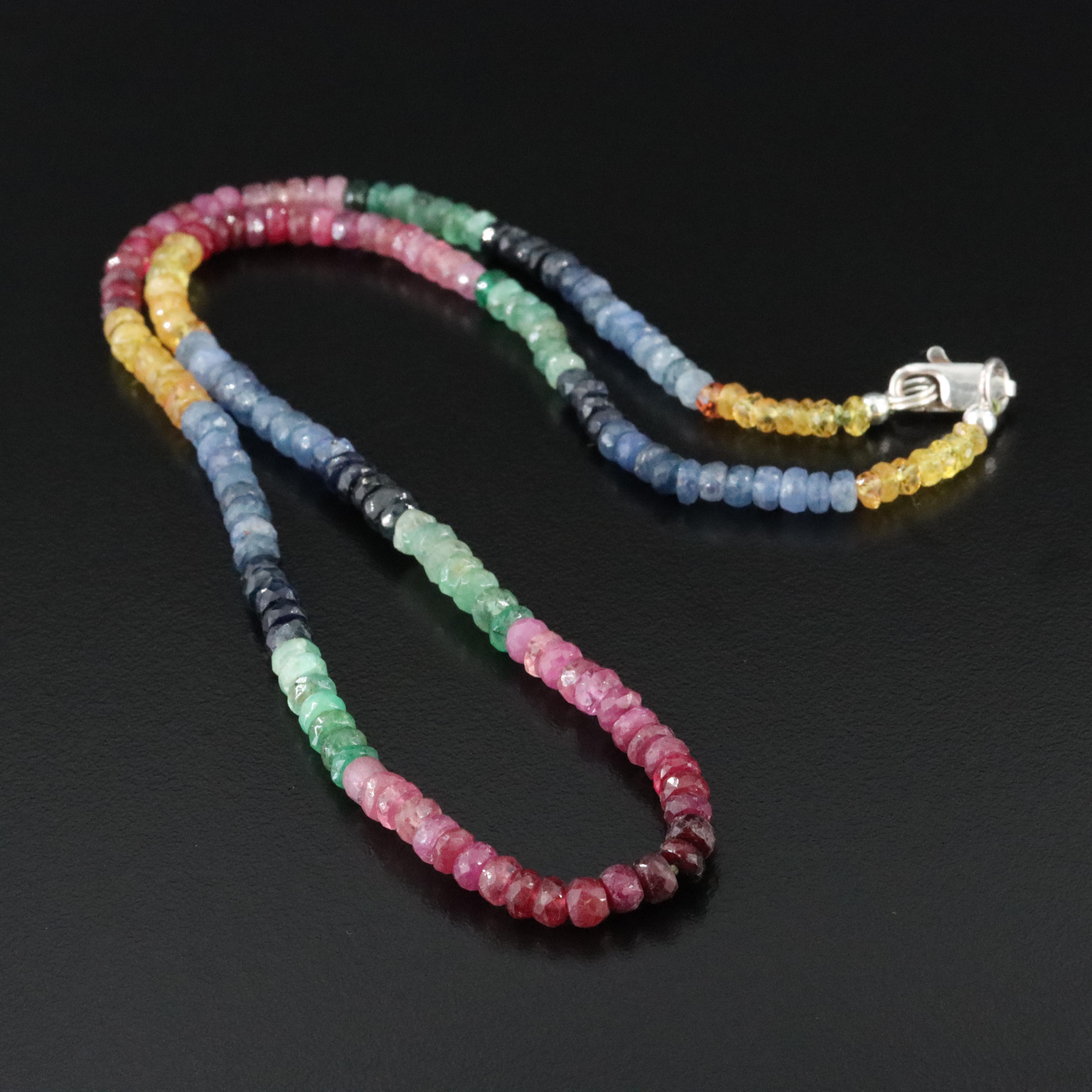 Sapphire, Ruby, and Emerald Necklace with Sterling Clasp