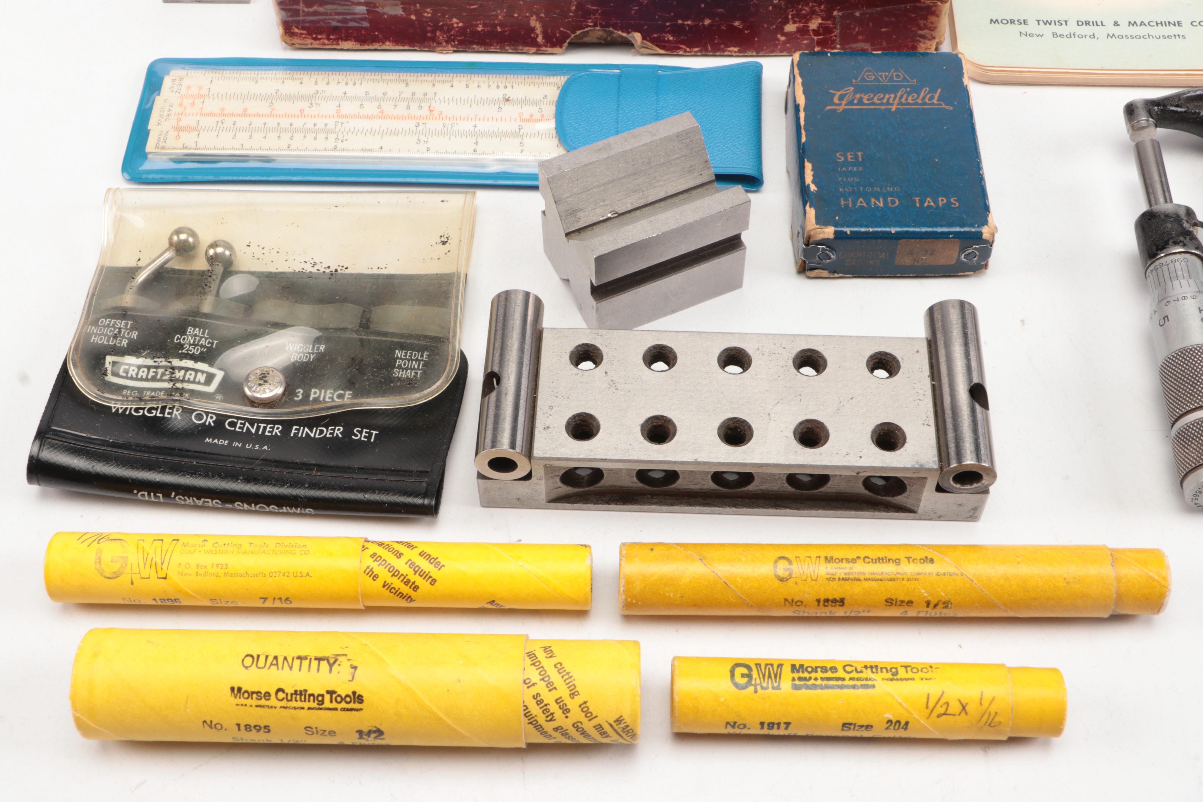 Morse End Mills, Brown & Sharpe Depth Micrometer, More Lathe Work Tools