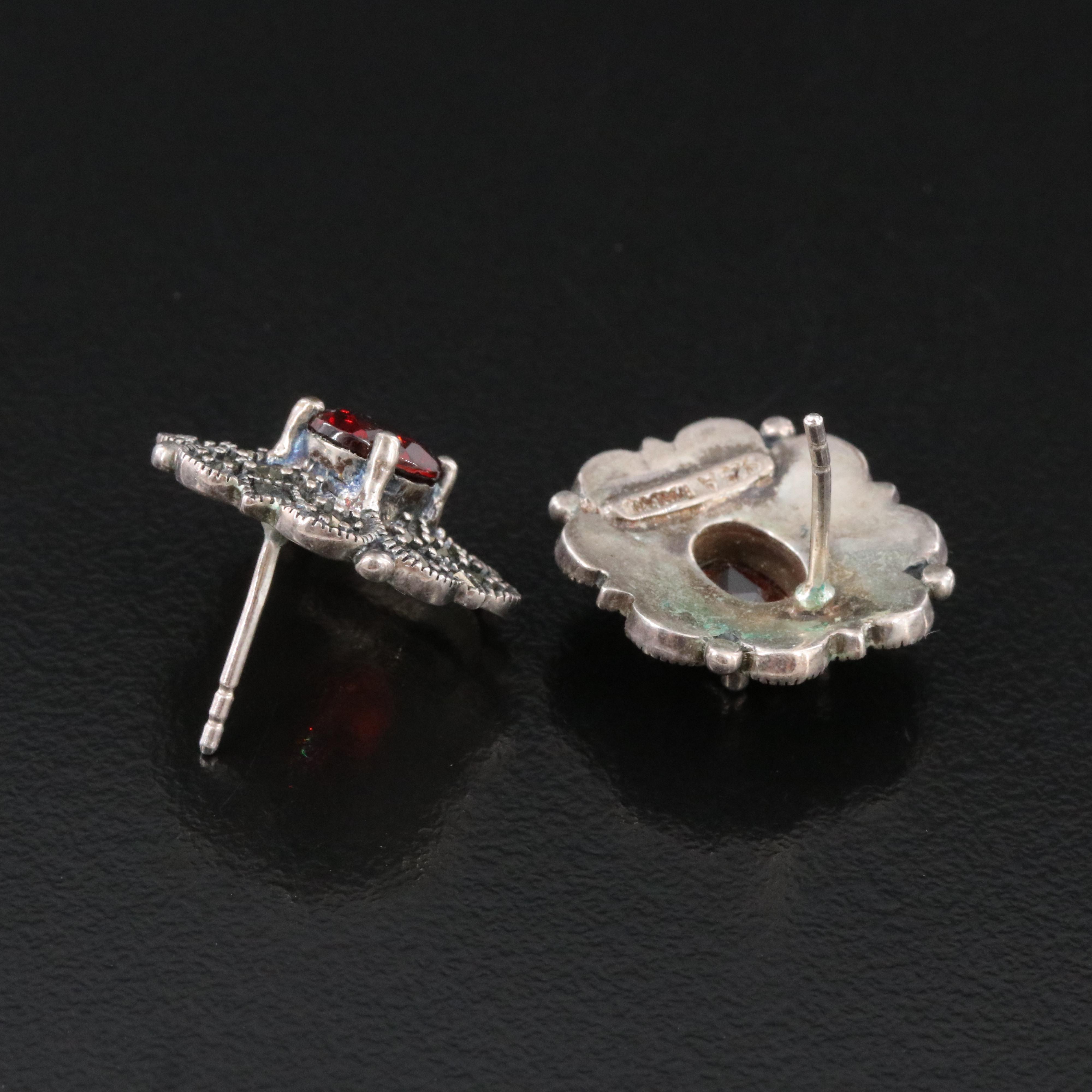 Sterling Garnet and Marcasite Drop Earrings