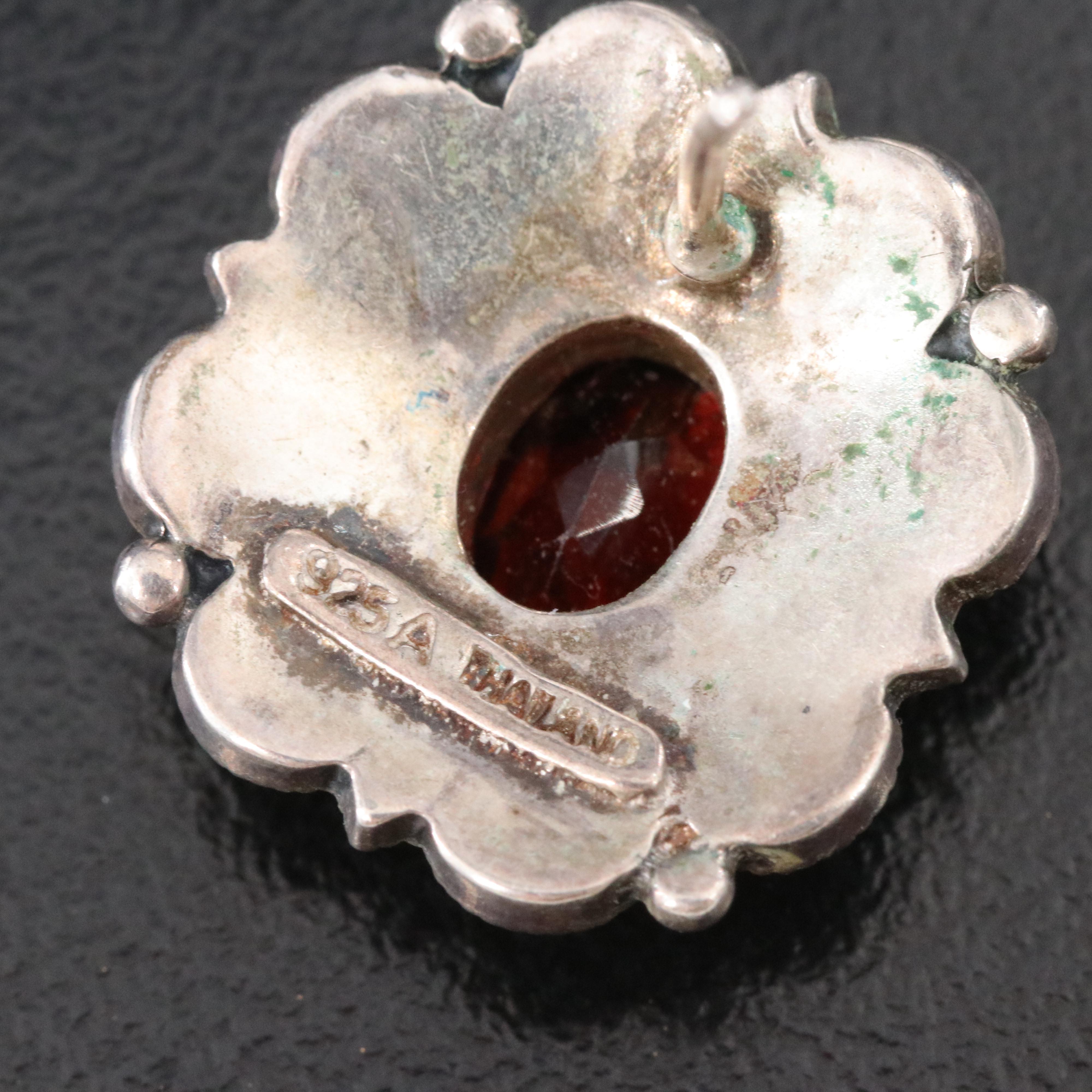 Sterling Garnet and Marcasite Drop Earrings