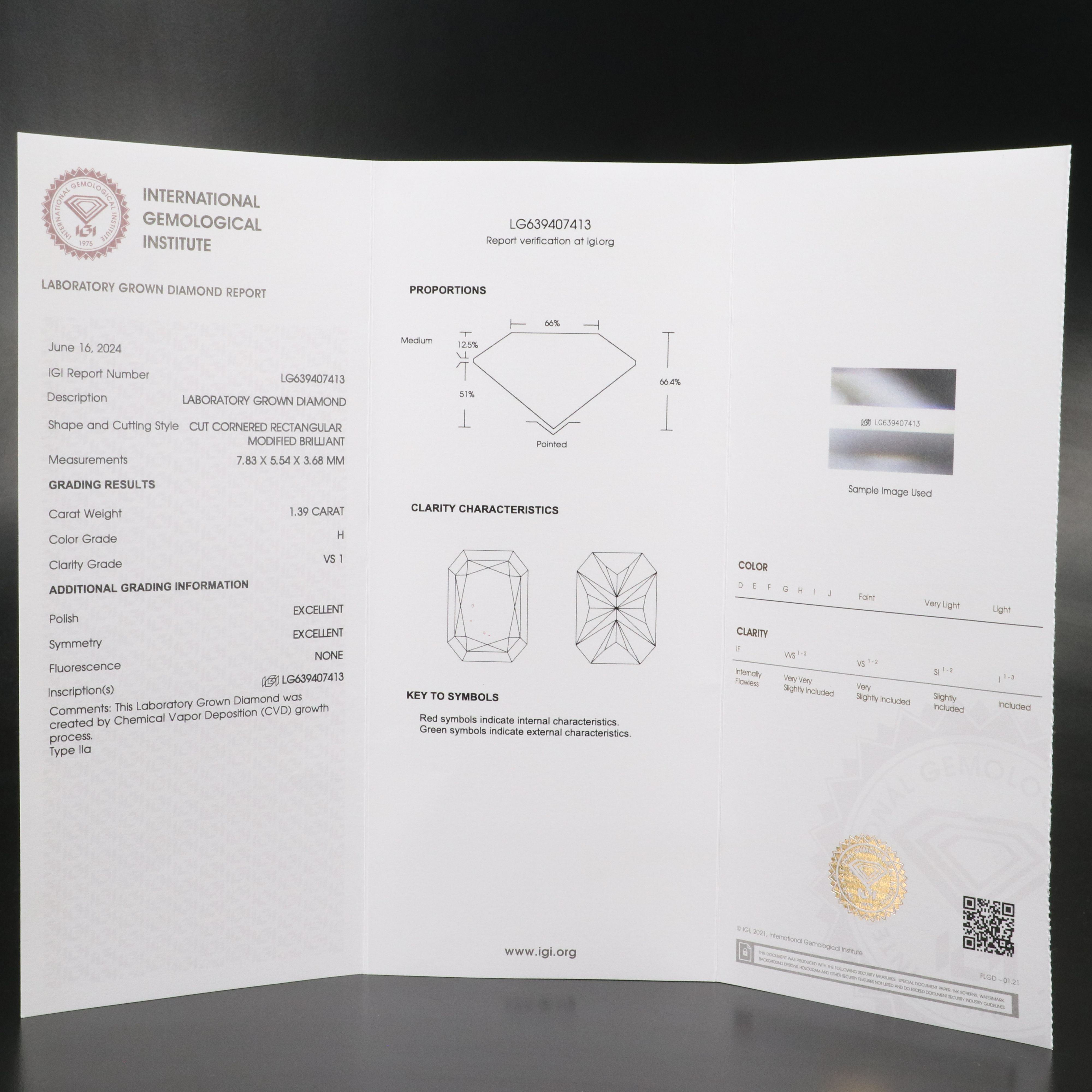 Loose 1.39 CT Lab Grown Diamond with IGI Report