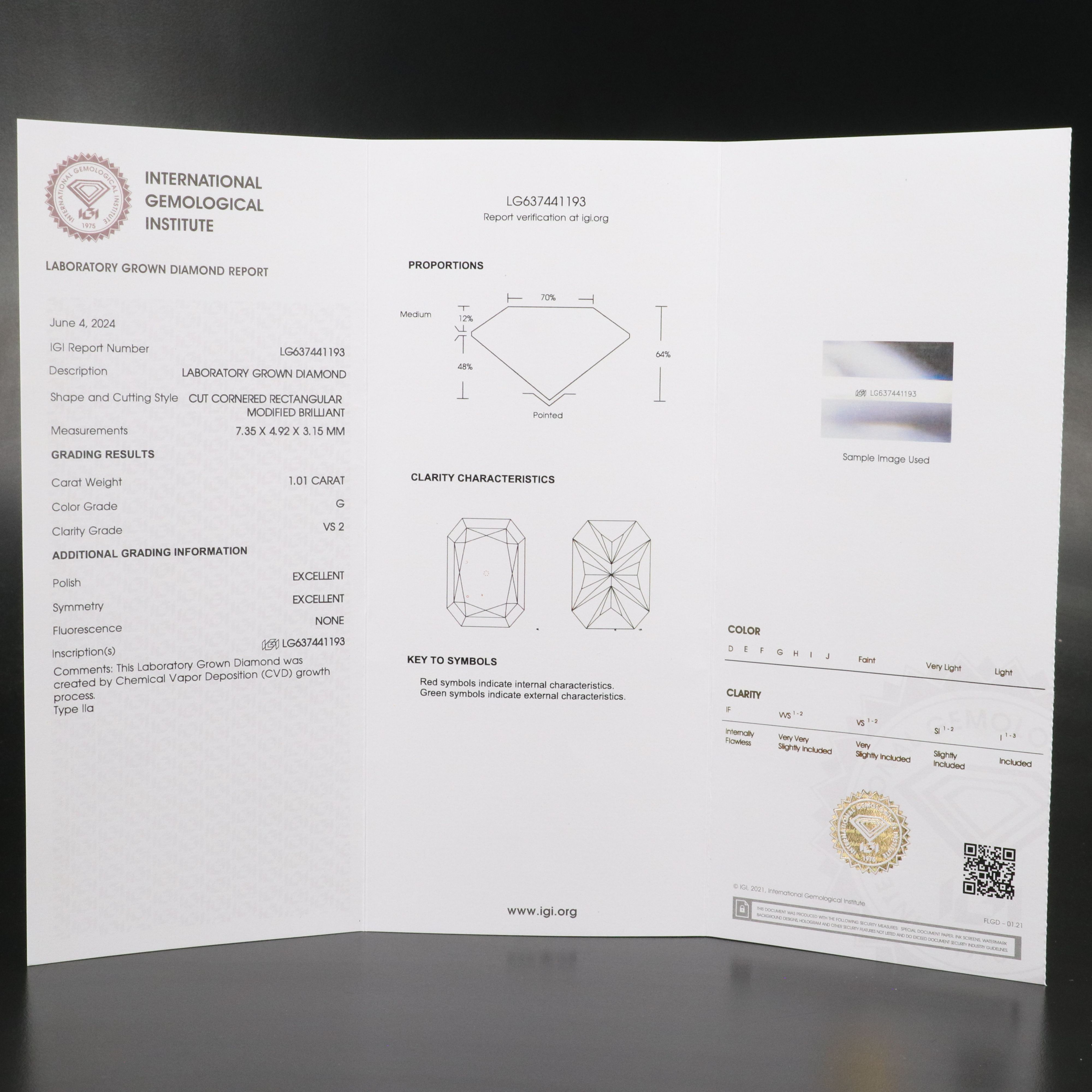 Loose 1.01 CT Lab Grown Diamond with IGI Report