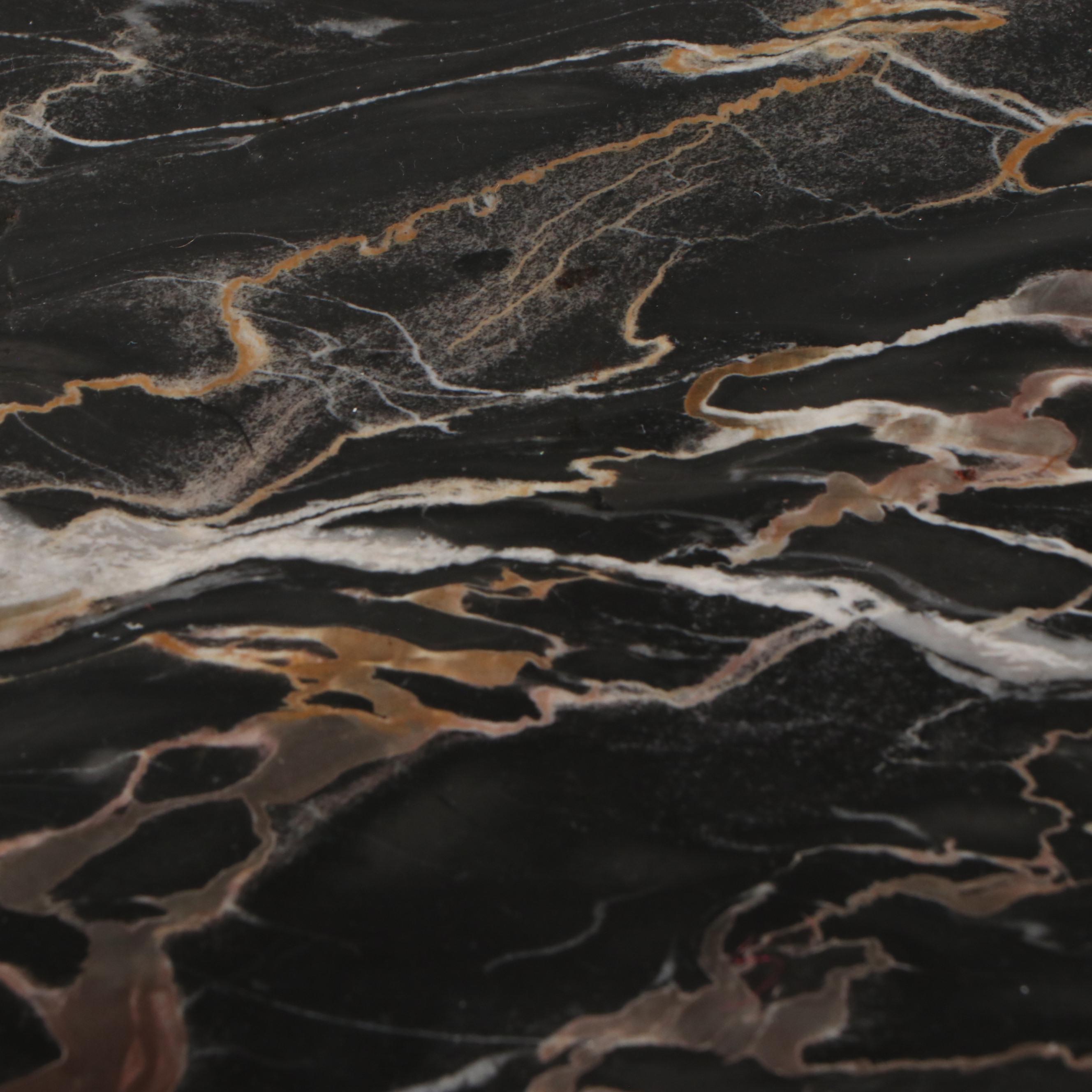 Carved Walnut Accent Table with Black Marble Top