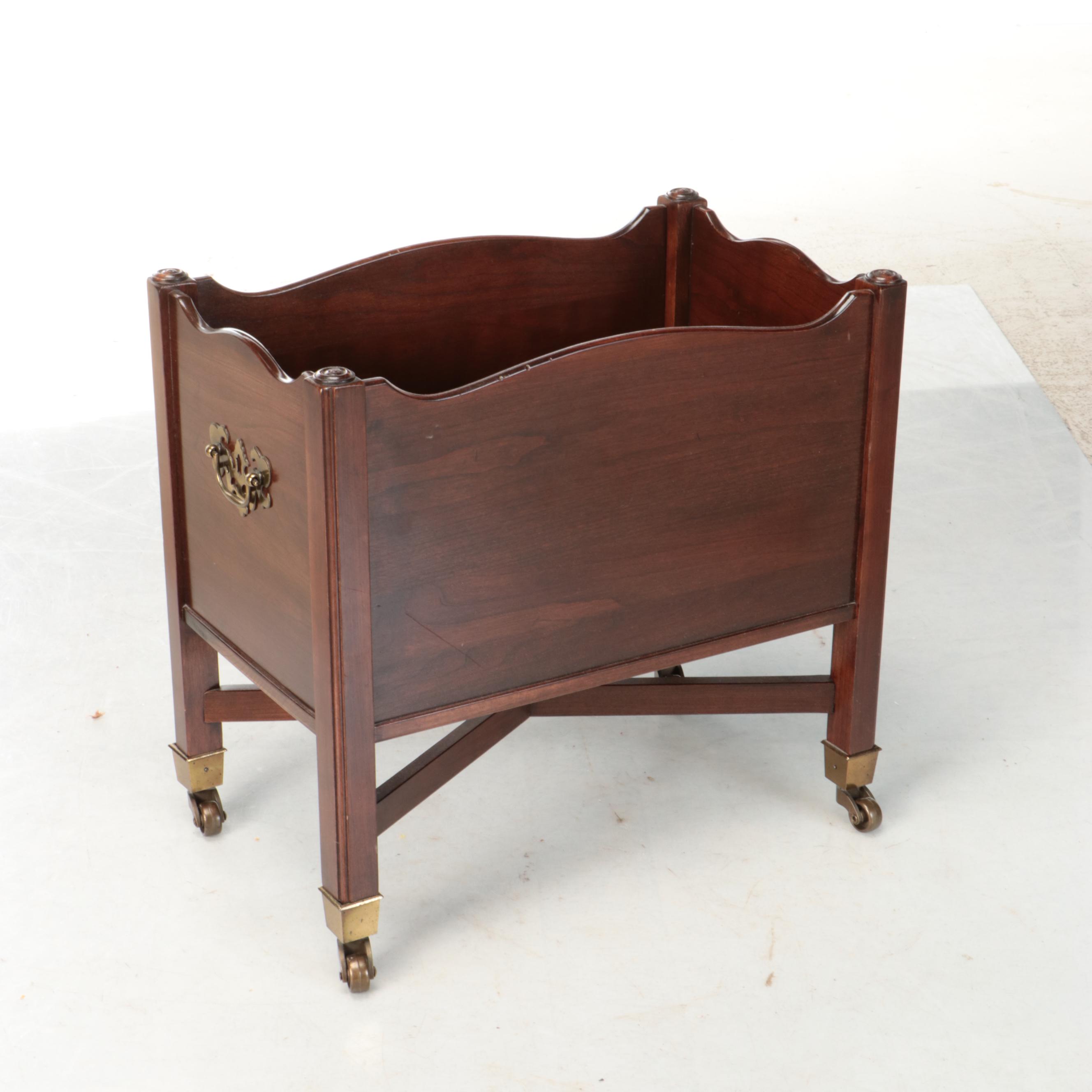 Ethan Allen Chippendale Style Brass Mount Cherry Magazine Rack on Casters