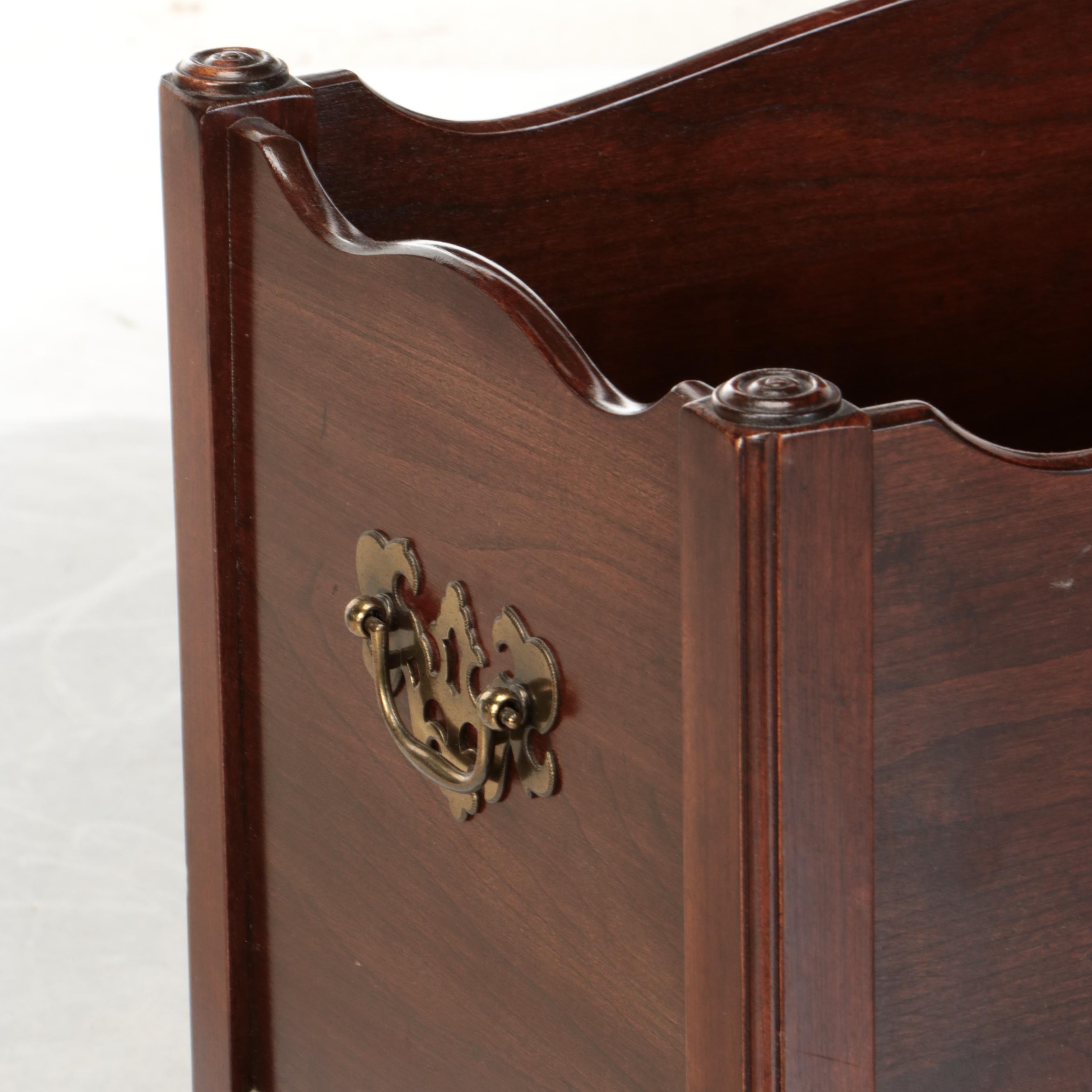 Ethan Allen Chippendale Style Brass Mount Cherry Magazine Rack on Casters